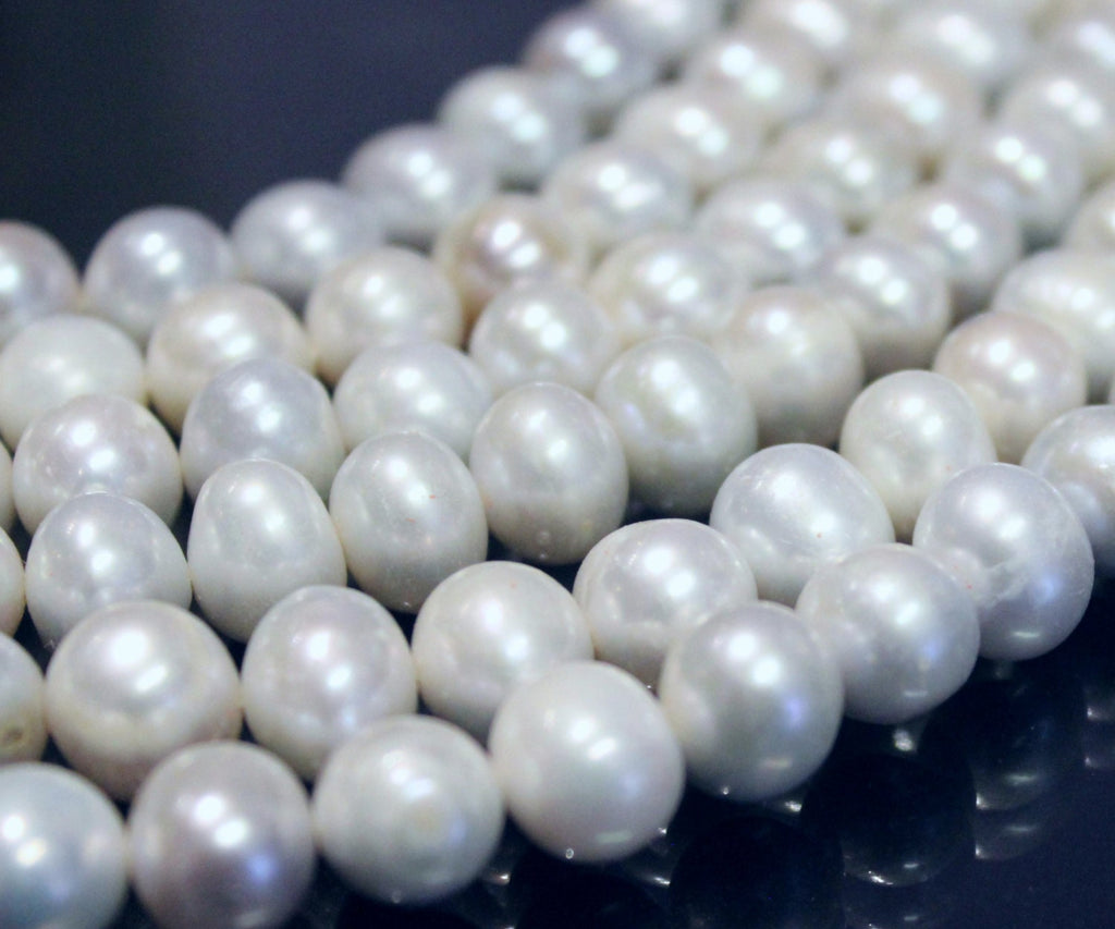 9-11mm A-AA full strand Freshwater Pearl stunning white platinum round potato pearl-- large unique natural platinum  15" 40+ pcs #3001 NEW