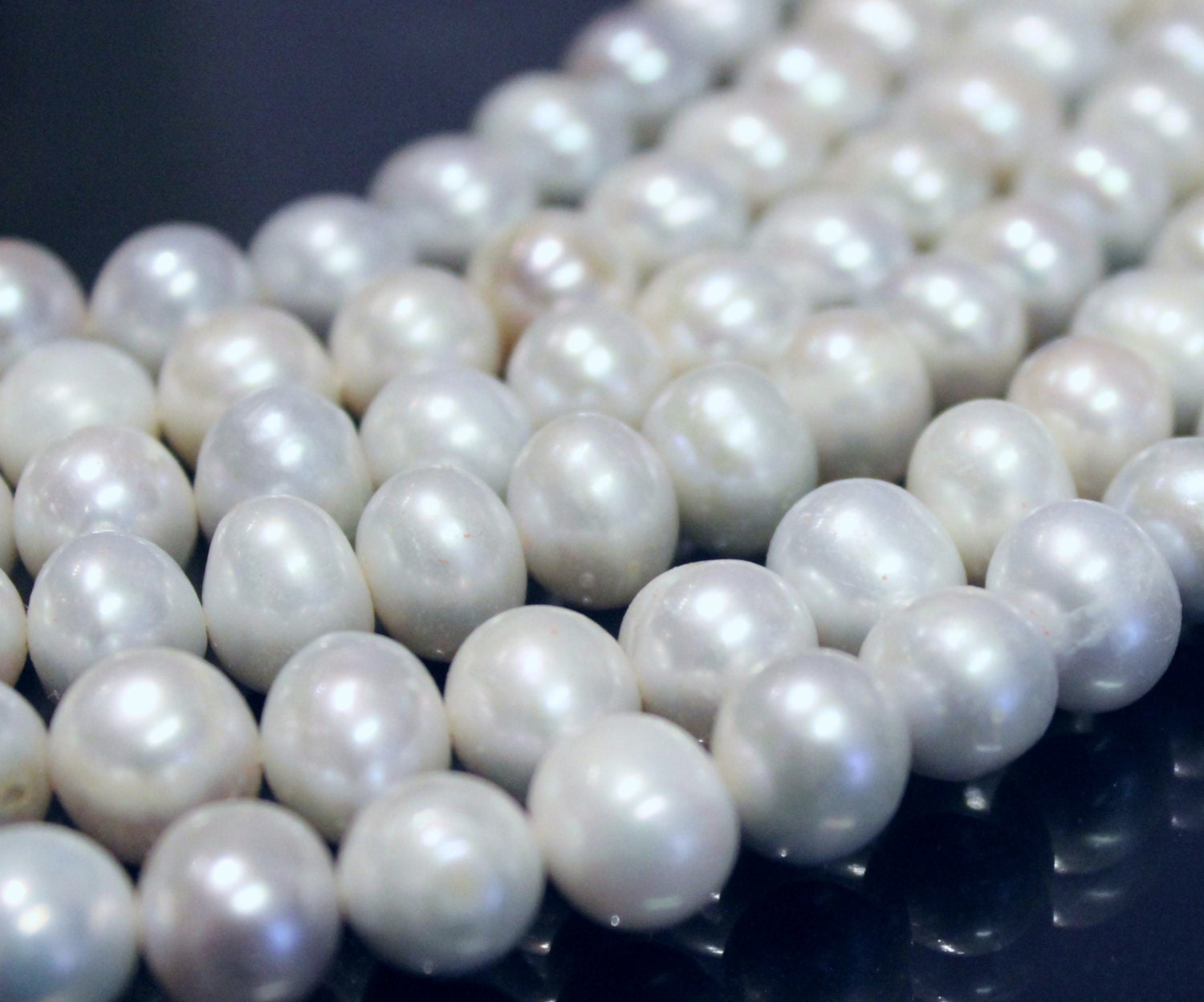 9-11mm A-AA full strand Freshwater Pearl stunning white platinum round potato pearl-- large unique natural platinum  15" 40+ pcs #3001 NEW