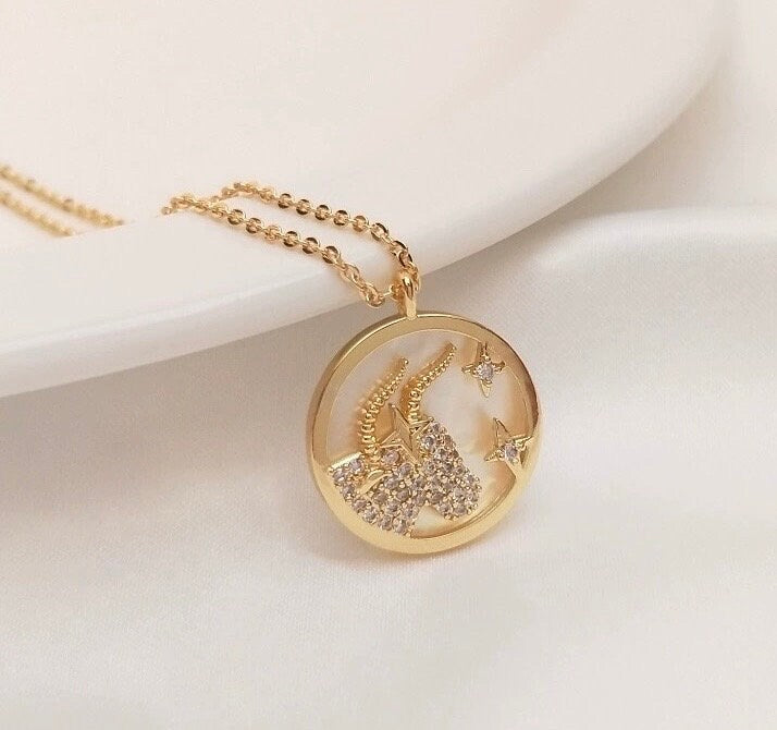 14k Gold plated constellation charm, mother of pearl zodiac charm, pave zodiac pedant, paved CZ sign charms for necklace  #FDC020 NEW