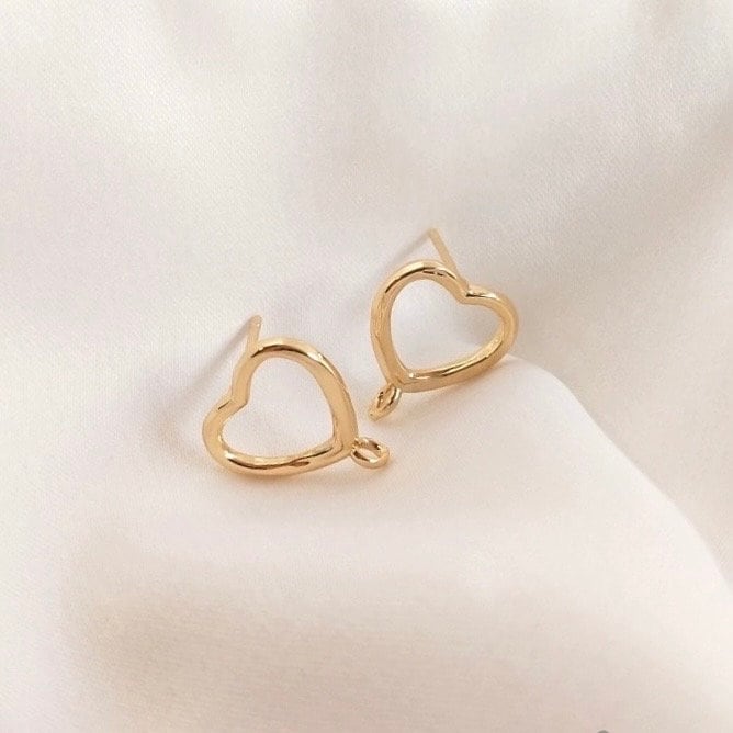 14k Gold filled earring stud 1 pair, Heart twisted circle stud for pearl earrings, vermeil DIY supplies wholesale #FDC021NEW