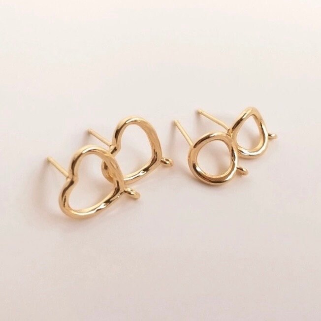 14k Gold filled earring stud 1 pair, Heart twisted circle stud for pearl earrings, vermeil DIY supplies wholesale #FDC021NEW
