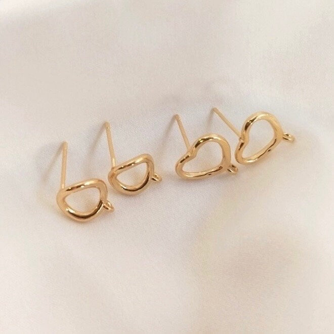 14k Gold filled earring stud 1 pair, Heart twisted circle stud for pearl earrings, vermeil DIY supplies wholesale #FDC021NEW