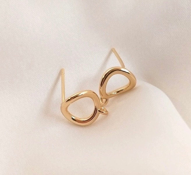 14k Gold filled earring stud 1 pair, Heart twisted circle stud for pearl earrings, vermeil DIY supplies wholesale #FDC021NEW