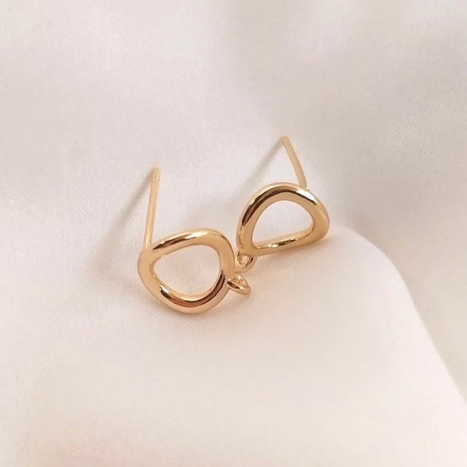 14k Gold filled earring stud 1 pair, Heart twisted circle stud for pearl earrings, vermeil DIY supplies wholesale #FDC021NEW