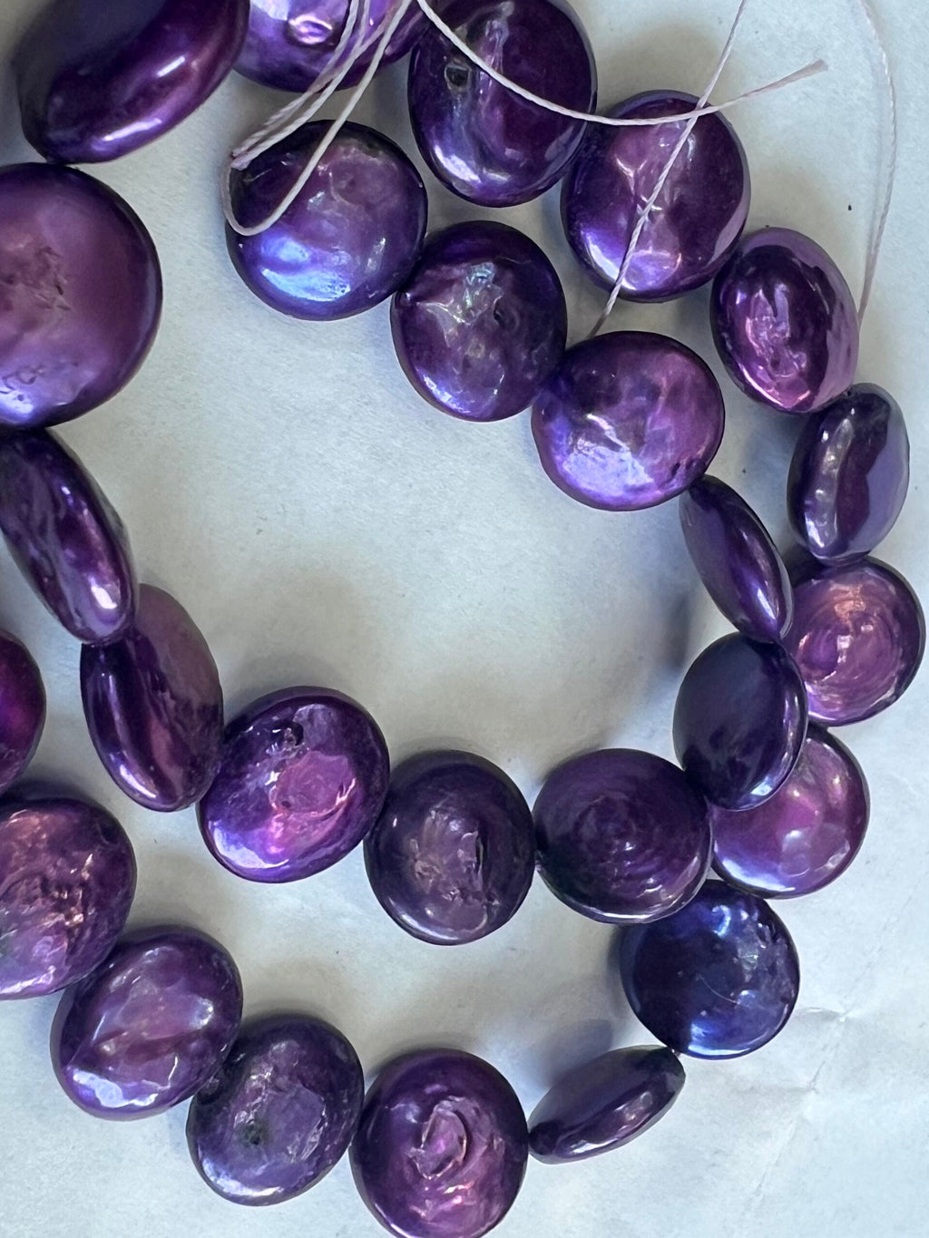 NEW AA Large 14-15mm Coin Pearl, 15" full strand 26pc or 6pc short strand , stunning Purple metallic tone Genuine coin pearl, pairs, KC3060