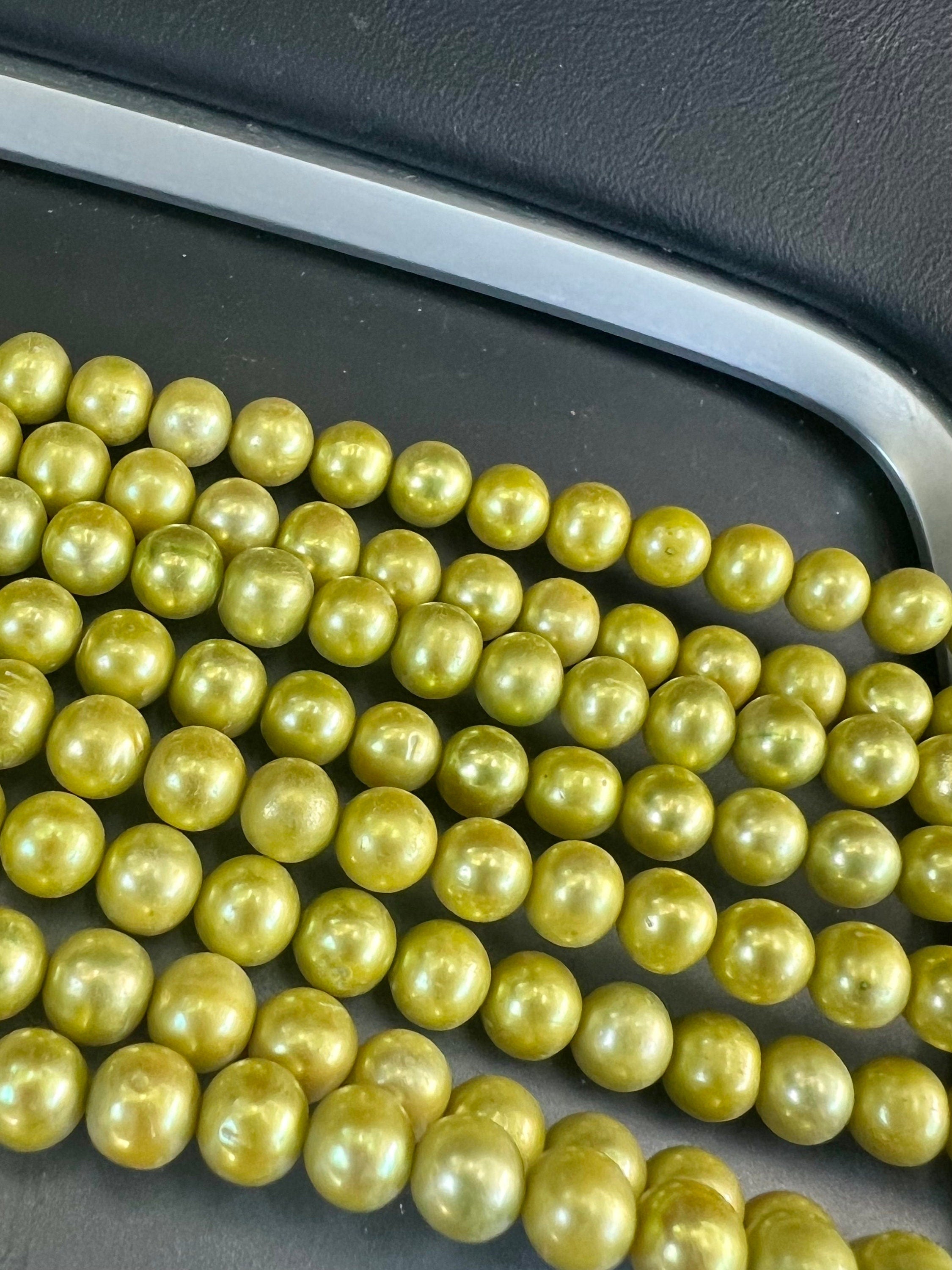 AA 7-8mm full strand 15"  Spring lemon green  Apple green color Freshwater pearl, round potato pearl 56 pieces R7080Y002 --NEW arrival