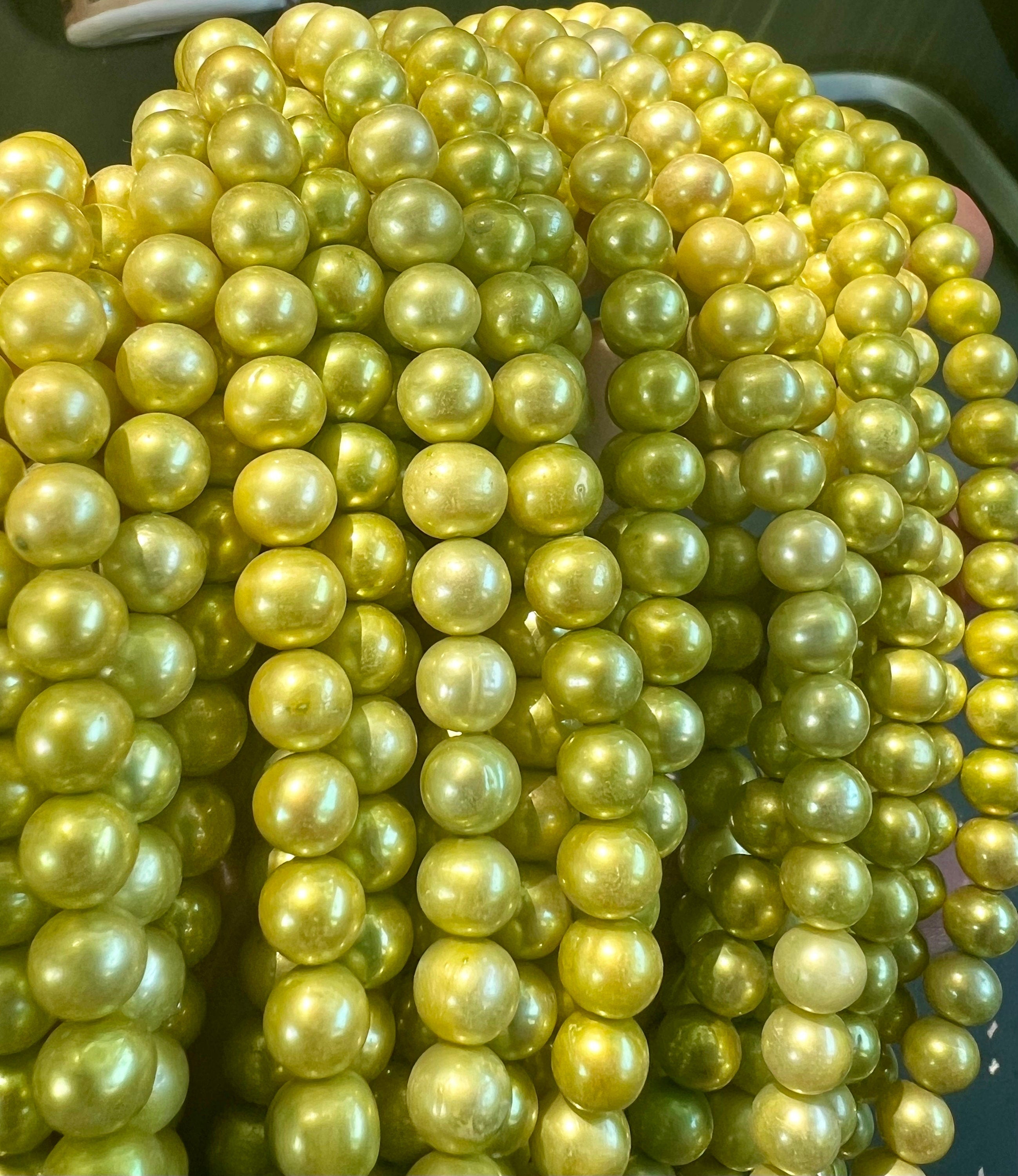 AA 7-8mm full strand 15"  Spring lemon green  Apple green color Freshwater pearl, round potato pearl 56 pieces R7080Y002 --NEW arrival