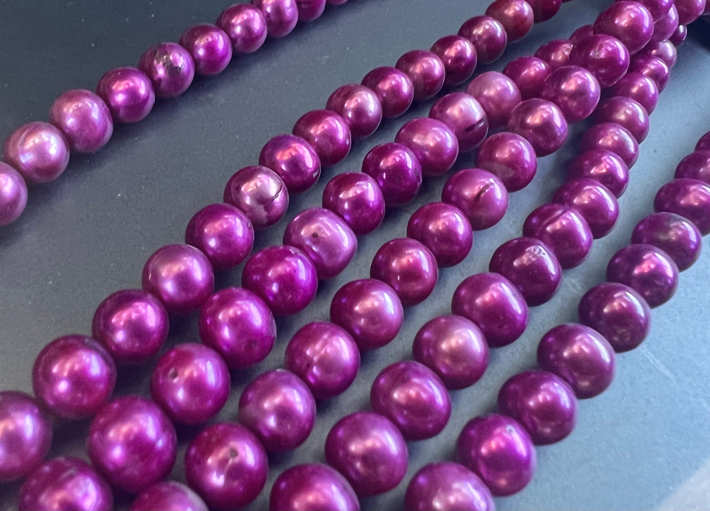 AA 7-8mm full strand 15"  Spring red violet color red fuchsia color Freshwater pearl, round potato pearl 56 pieces R7080Y003 --NEW arrival