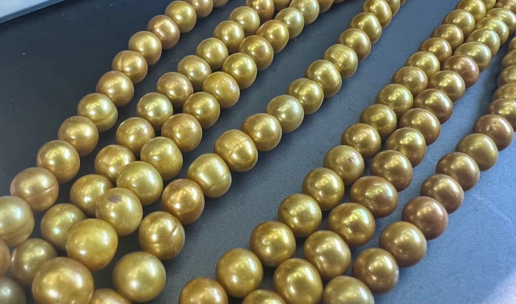 AA 7-8mm full strand 15” rare golden yellow color freshwater pearl, round potato pearl 56 pieces R7080Y004 --NEW arrival