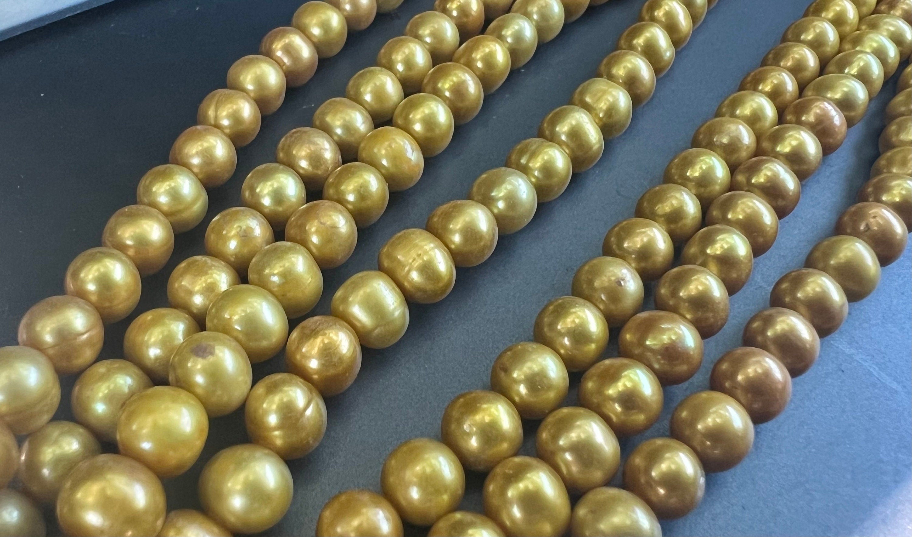 AA 7-8mm full strand 15” rare golden yellow color freshwater pearl, round potato pearl 56 pieces R7080Y004 --NEW arrival