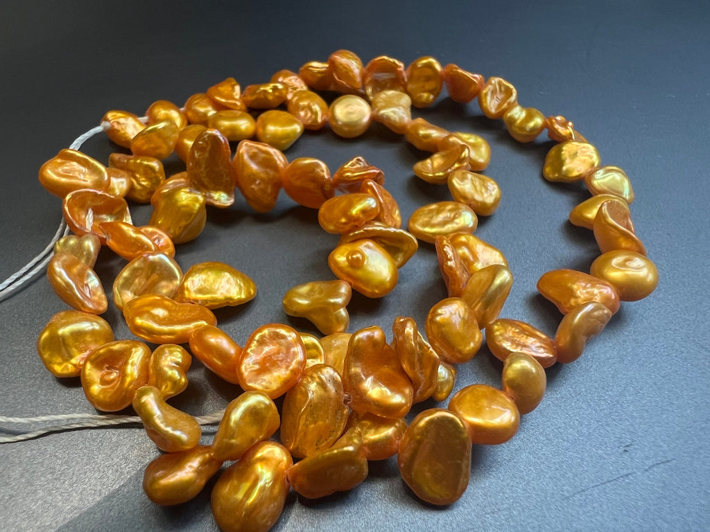 AA+ 6-8mm Briolette shinning Golden yellow Keshi Pearl, Top Drilled pearl, 15" strand 70+pc seed dainty Dancing pearl Beads, NEW K3012