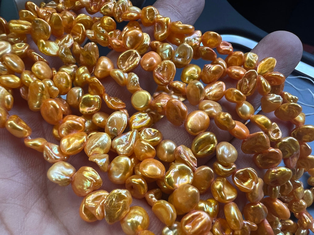 AA+ 6-8mm Briolette shinning Golden yellow Keshi Pearl, Top Drilled pearl, 15" strand 70+pc seed dainty Dancing pearl Beads, NEW K3012
