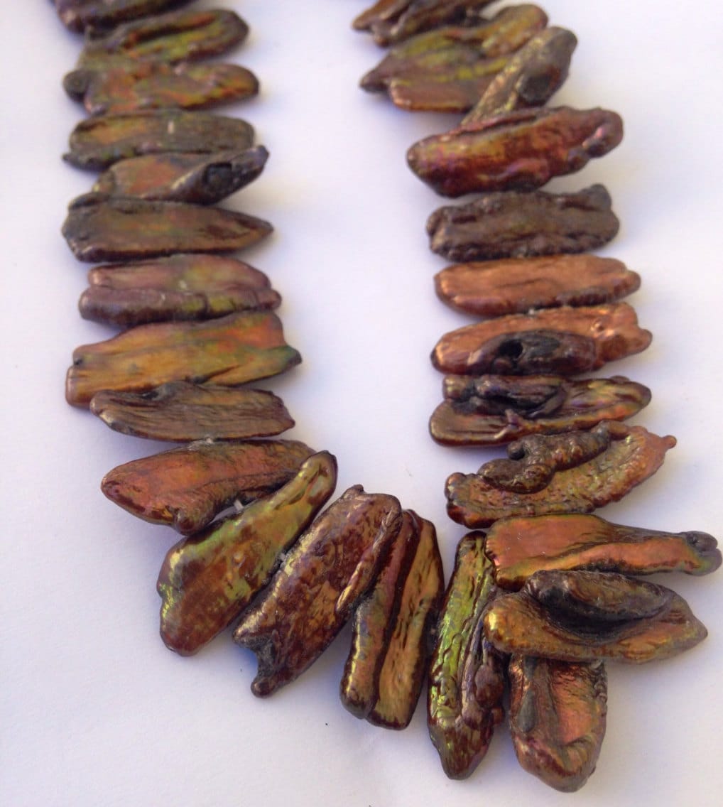 20X10MM Large Biwa Pearls Bronze copper brown color side drill Freshwater pearl ----HALF strand 7" 23pc  #KC5013---New arrival Sale