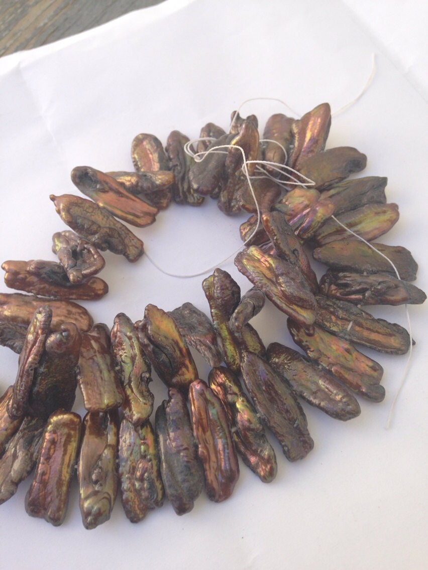 20X10MM Large Biwa Pearls Bronze copper brown color side drill Freshwater pearl ----HALF strand 7" 23pc  #KC5013---New arrival Sale