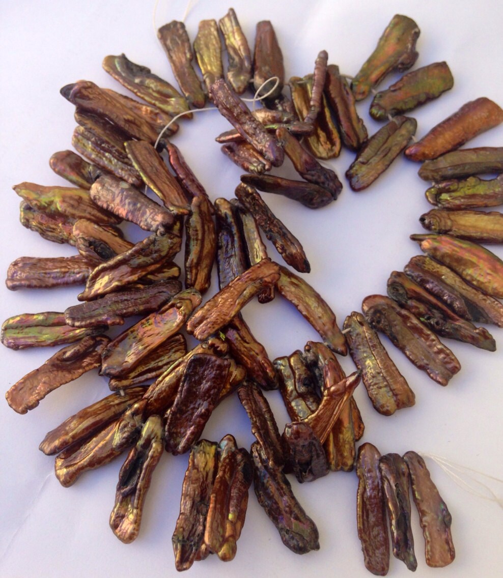 20X7MM top drill Dancing Biwa Pearls Bronze copper brown color Freshwater pearl ----HALF strand 7" 33 pc  #Kc5014---New arrival Sale