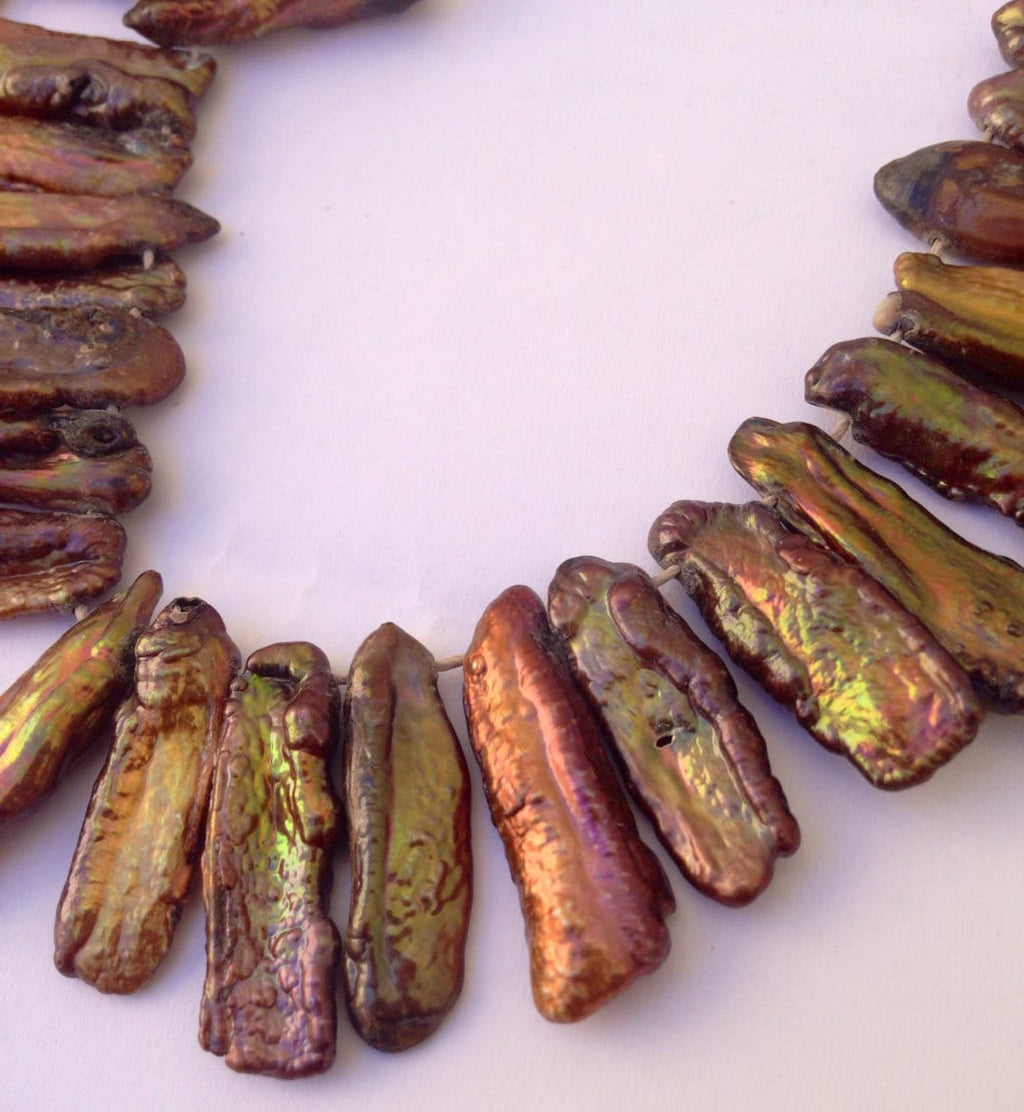 20X7MM top drill Dancing Biwa Pearls Bronze copper brown color Freshwater pearl ----HALF strand 7" 33 pc  #Kc5014---New arrival Sale