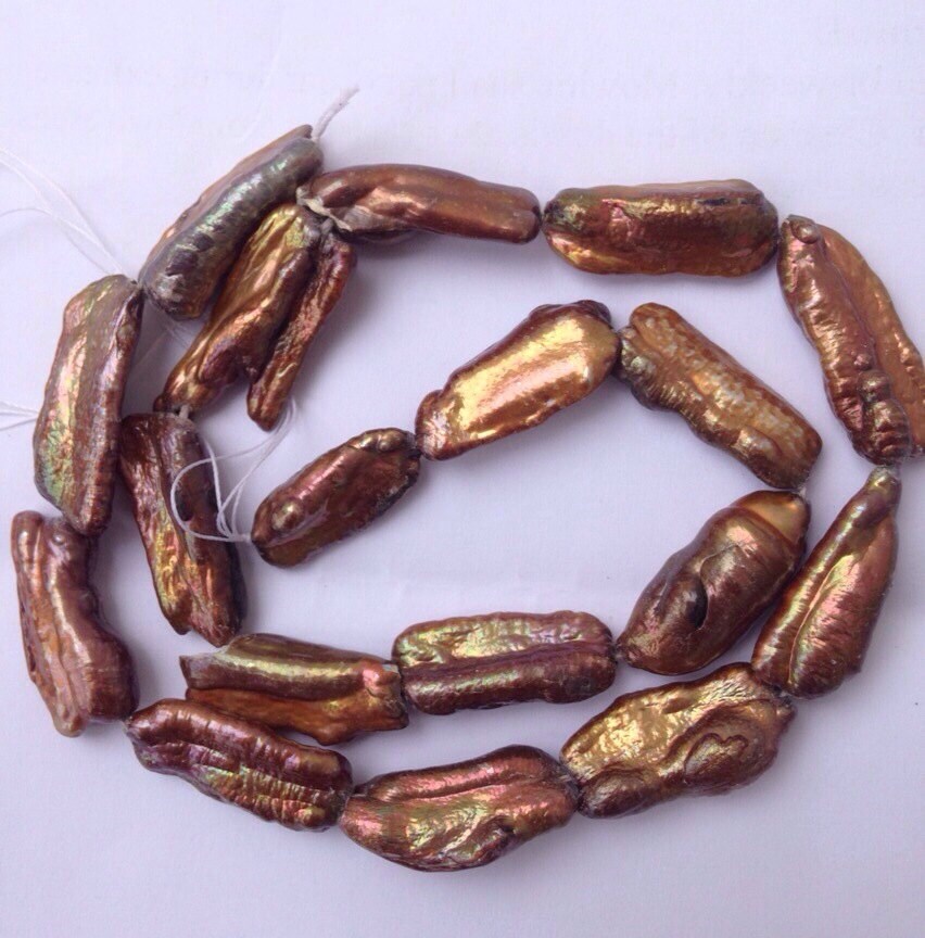 25 X 10-11MM Biwa Pearl, Large Bronze copper brown pearl stick,  full strand 15" baroque freshwater pearl loose beads #KC5011---New Sale