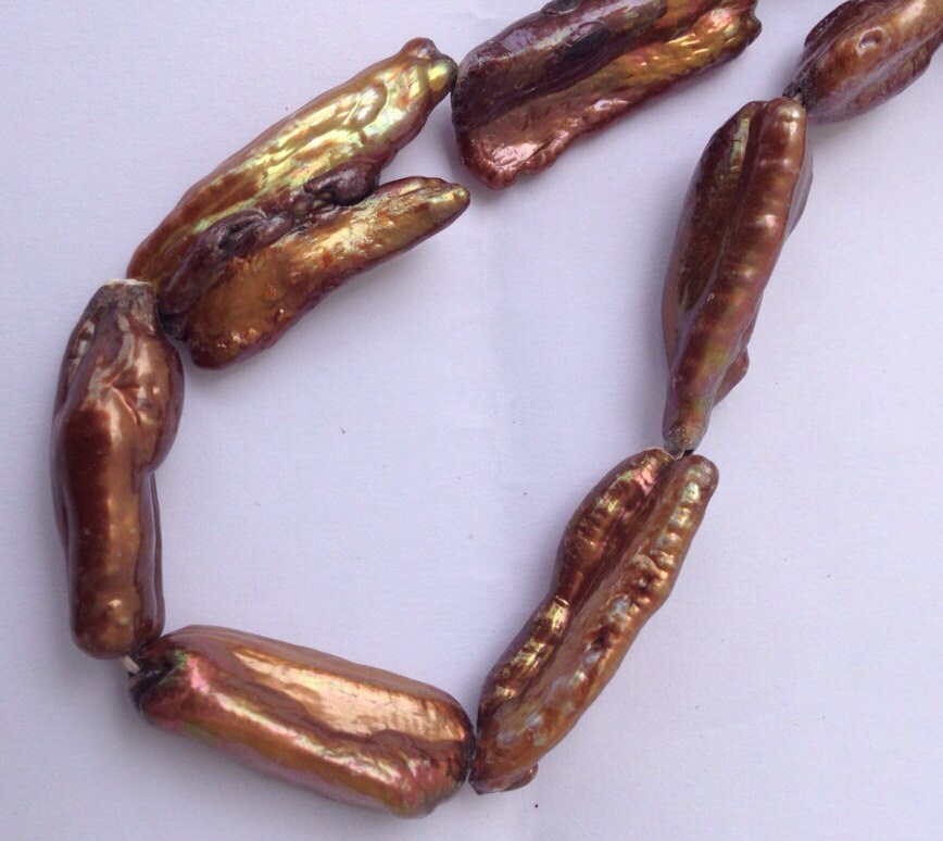 25 X 10-11MM Biwa Pearl, Large Bronze copper brown pearl stick,  full strand 15" baroque freshwater pearl loose beads #KC5011---New Sale