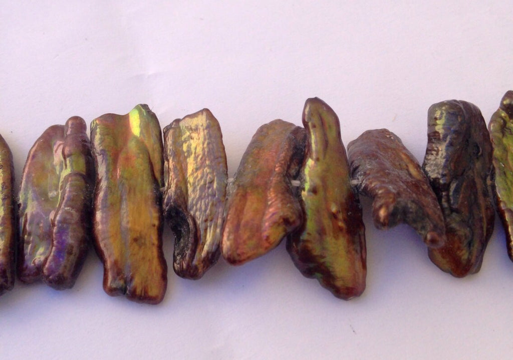 20X10MM Large Biwa Pearls Bronze copper brown color side drill Freshwater pearl ----HALF strand 7" 23pc  #KC5013---New arrival Sale