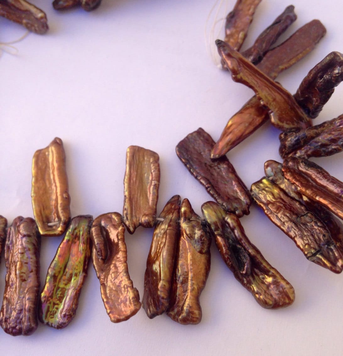 20X7MM top drill Dancing Biwa Pearls Bronze copper brown color Freshwater pearl ----HALF strand 7" 33 pc  #Kc5014---New arrival Sale