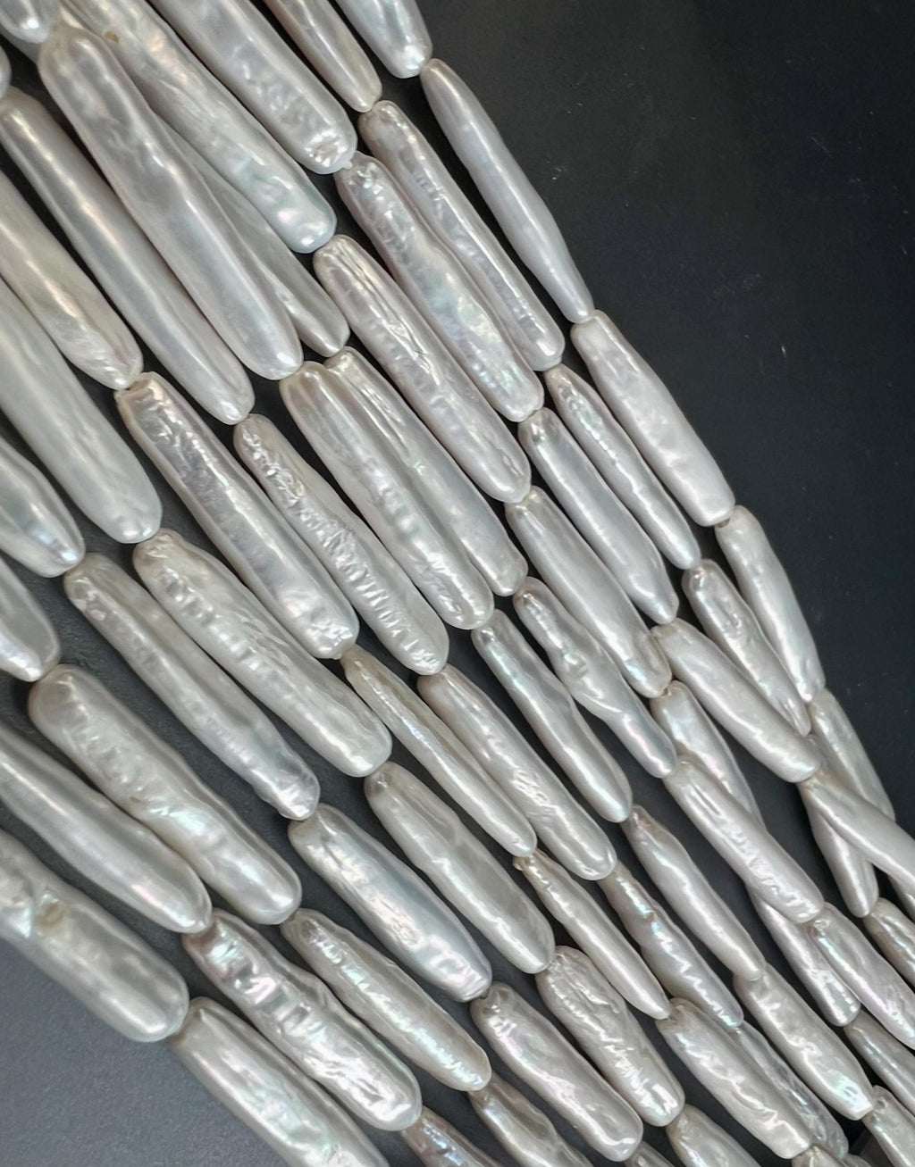 Rare AAA 2Pc, 24-28mm X5-6mm long stick Biwa Pearl Beads, skinny Ivory White baroque biwa stick, through drill, for designer #KC5047 New DIY