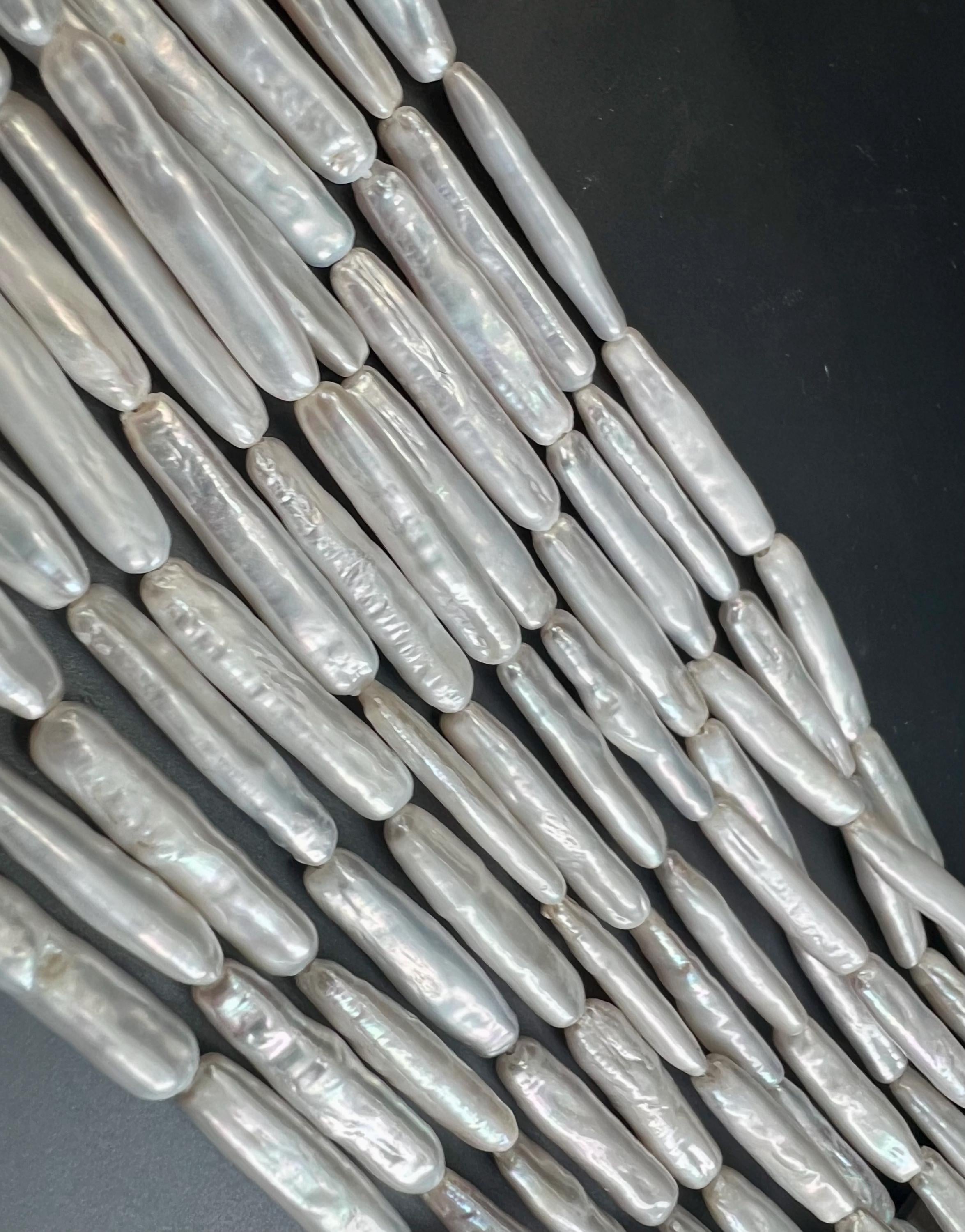 Rare AAA 2Pc, 24-28mm X5-6mm long stick Biwa Pearl Beads, skinny Ivory White baroque biwa stick, through drill, for designer #KC5047 New DIY