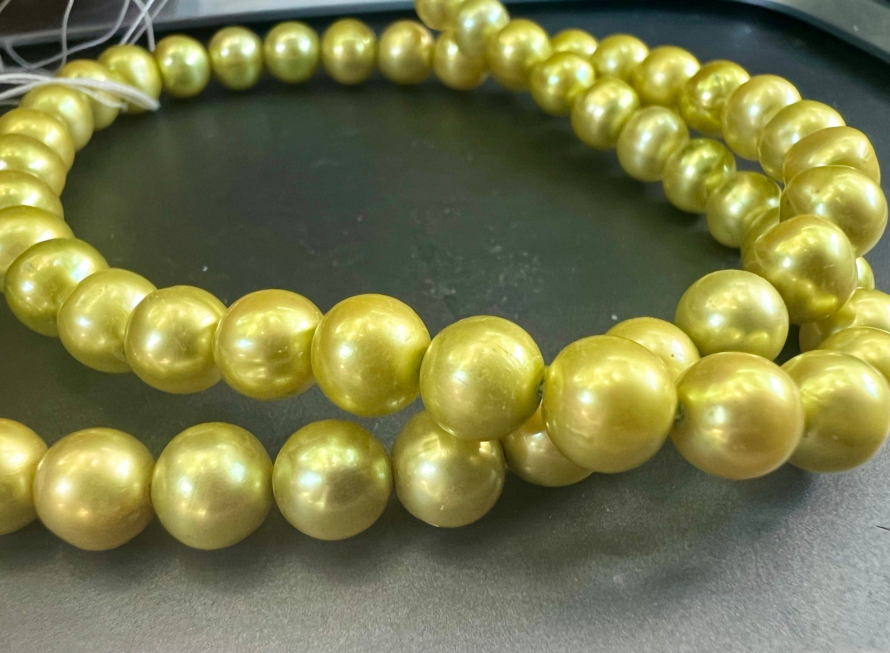 AA 7-8mm full strand 15"  Spring lemon green  Apple green color Freshwater pearl, round potato pearl 56 pieces R7080Y002 --NEW arrival