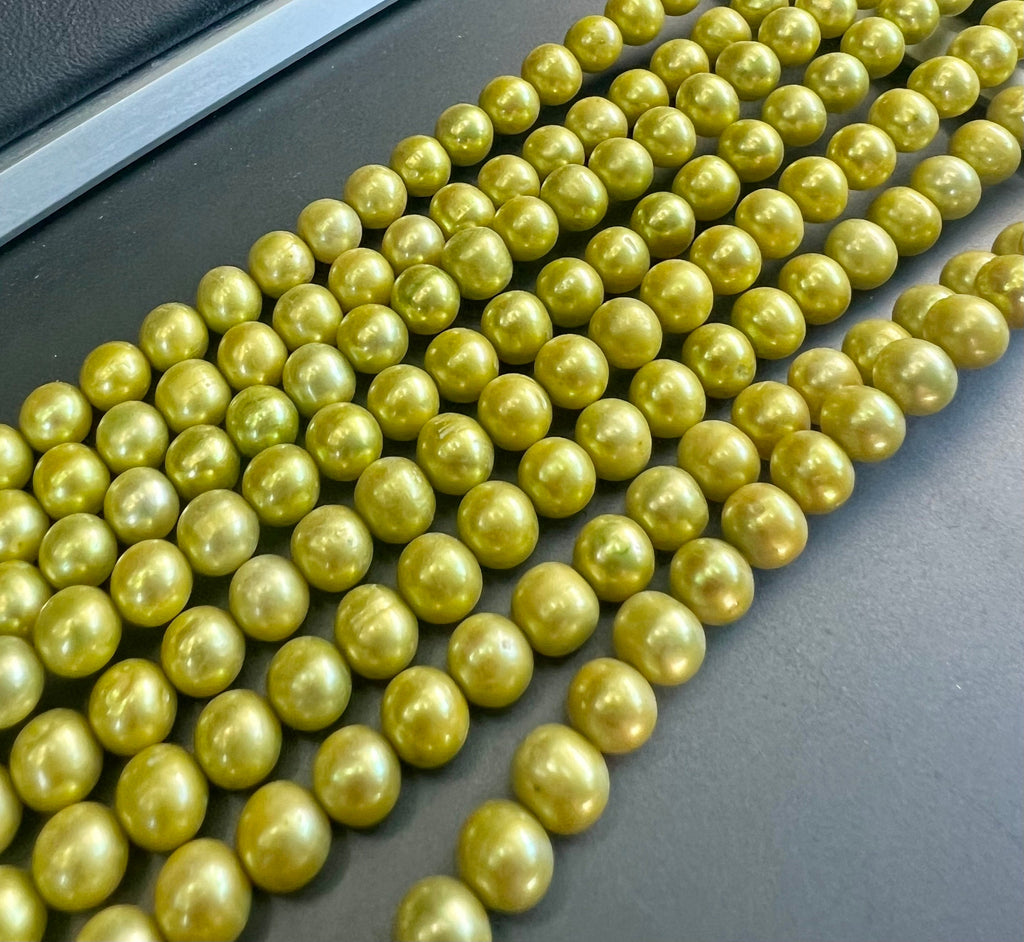 AA 7-8mm full strand 15"  Spring lemon green  Apple green color Freshwater pearl, round potato pearl 56 pieces R7080Y002 --NEW arrival