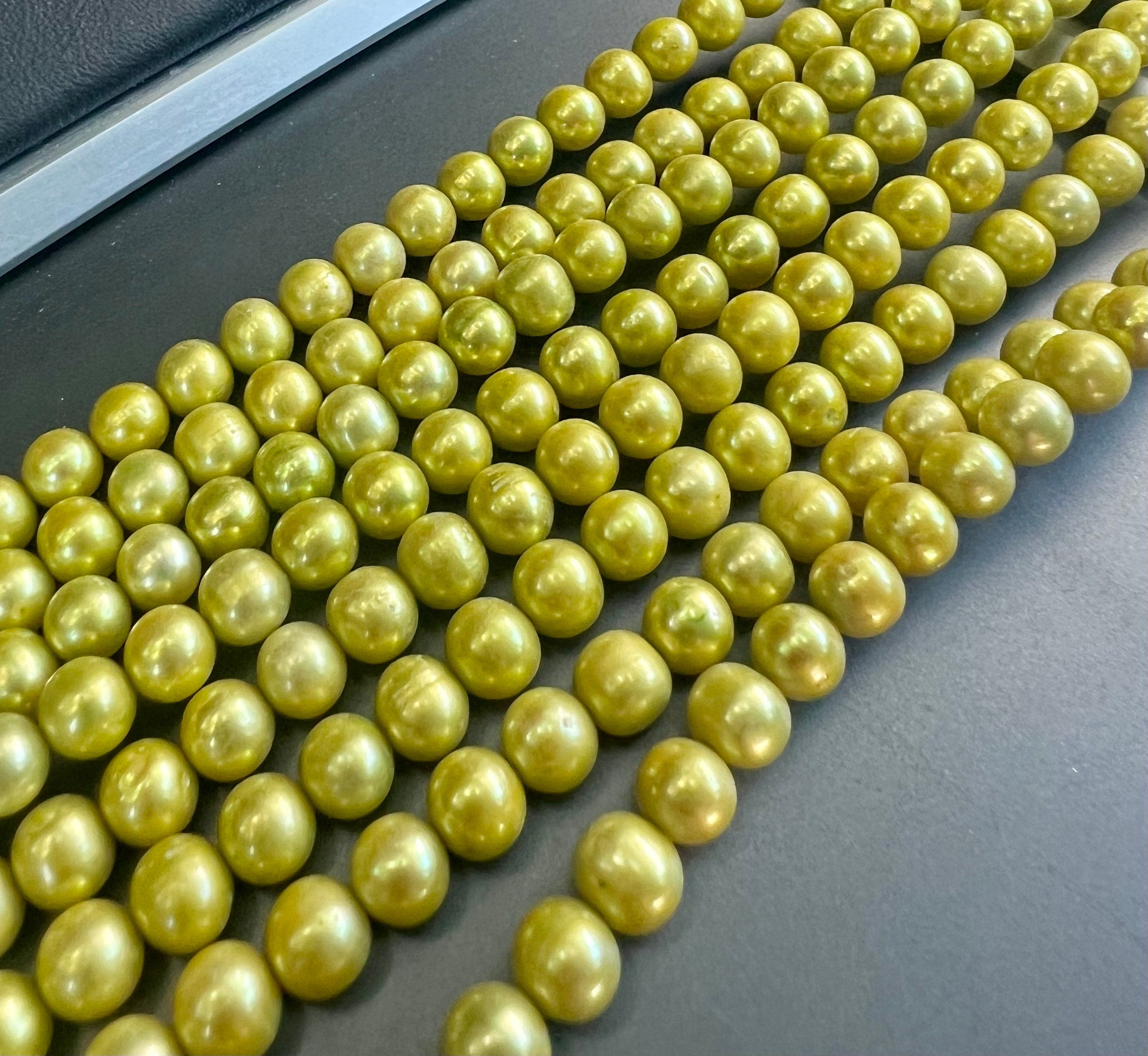 AA 7-8mm full strand 15"  Spring lemon green  Apple green color Freshwater pearl, round potato pearl 56 pieces R7080Y002 --NEW arrival