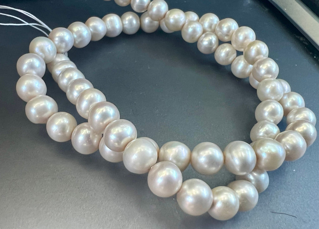 AA 7-8mm full strand 15"  light champagne color smooth silk tan color freshwater pearl, round potato pearl 56 pieces R7080Y004 --NEW arrival