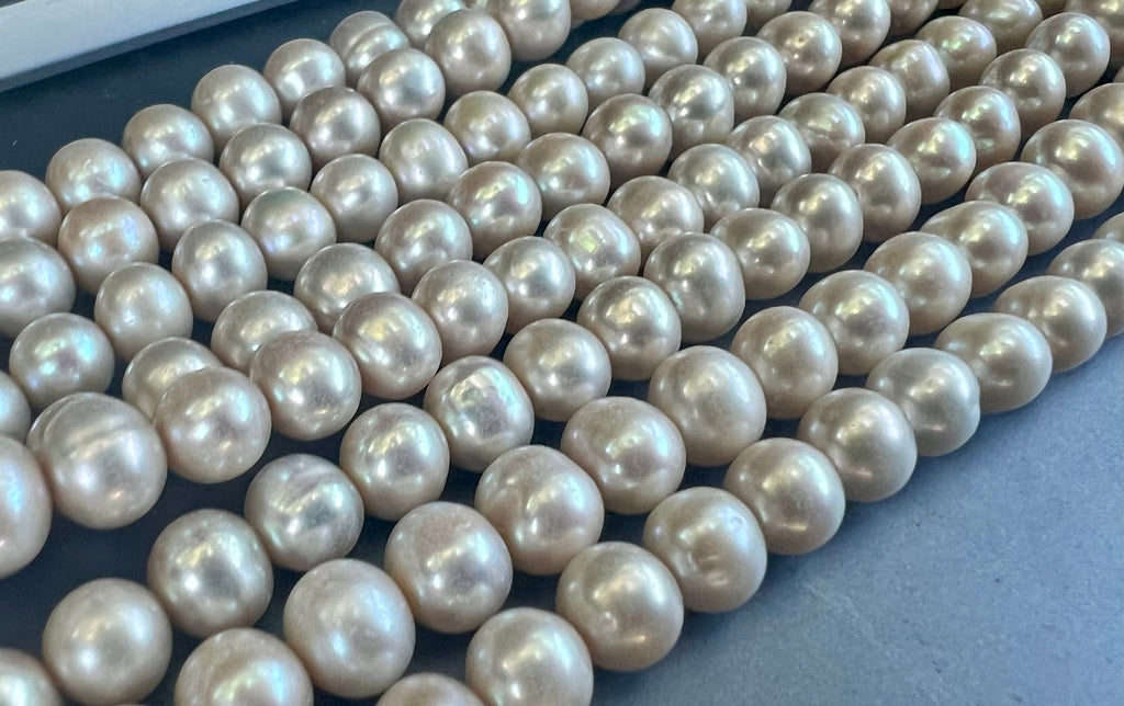 AA 7-8mm full strand 15"  light champagne color smooth silk tan color freshwater pearl, round potato pearl 56 pieces R7080Y004 --NEW arrival