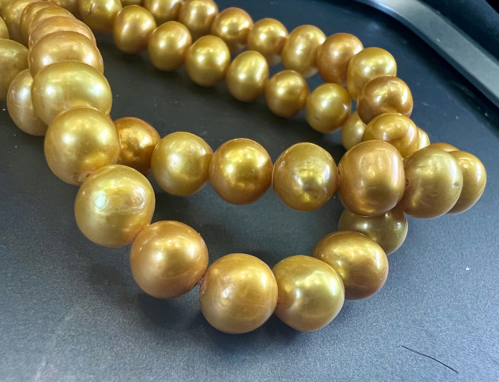 AA 7-8mm full strand 15” rare golden yellow color freshwater pearl, round potato pearl 56 pieces R7080Y004 --NEW arrival