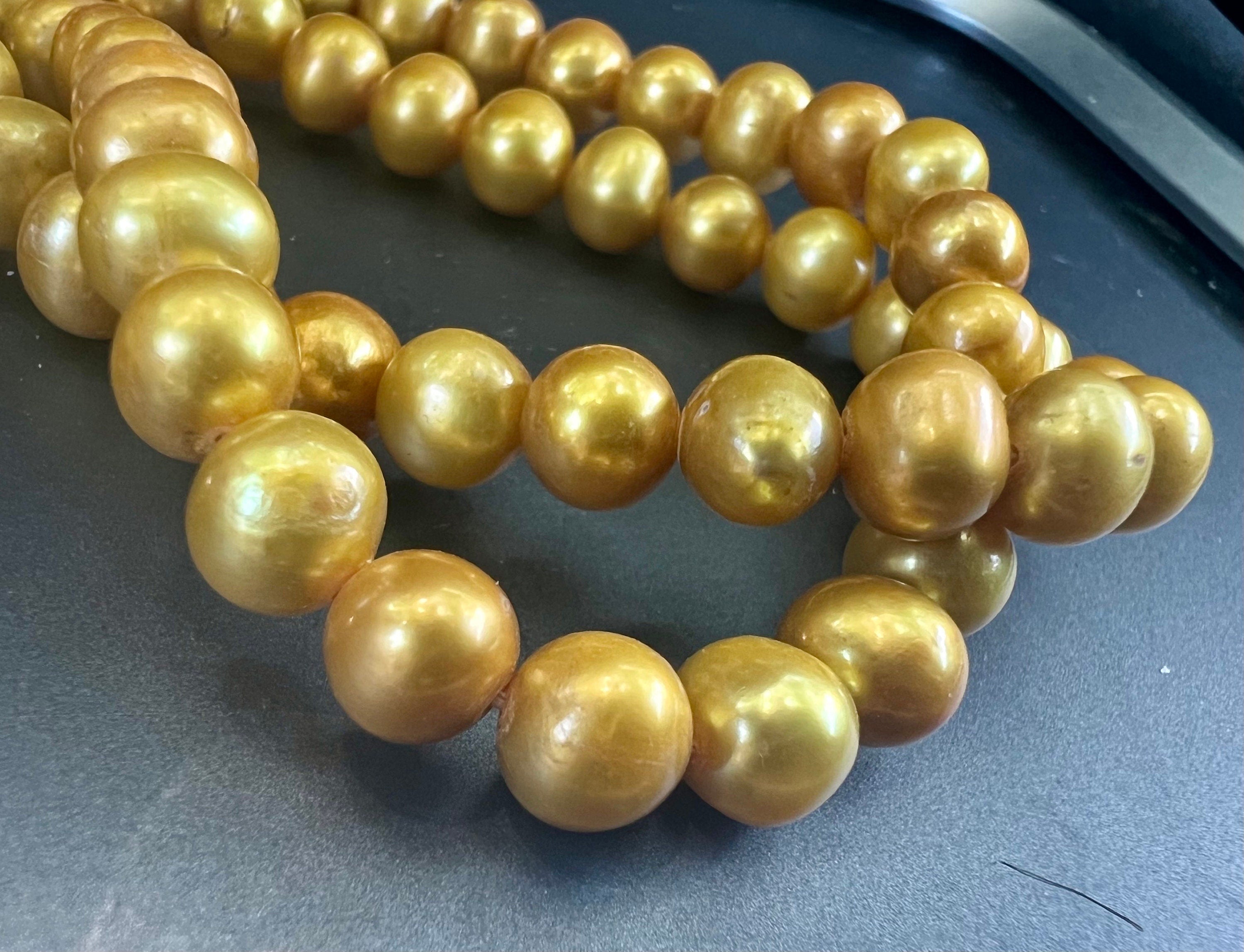 AA 7-8mm full strand 15” rare golden yellow color freshwater pearl, round potato pearl 56 pieces R7080Y004 --NEW arrival