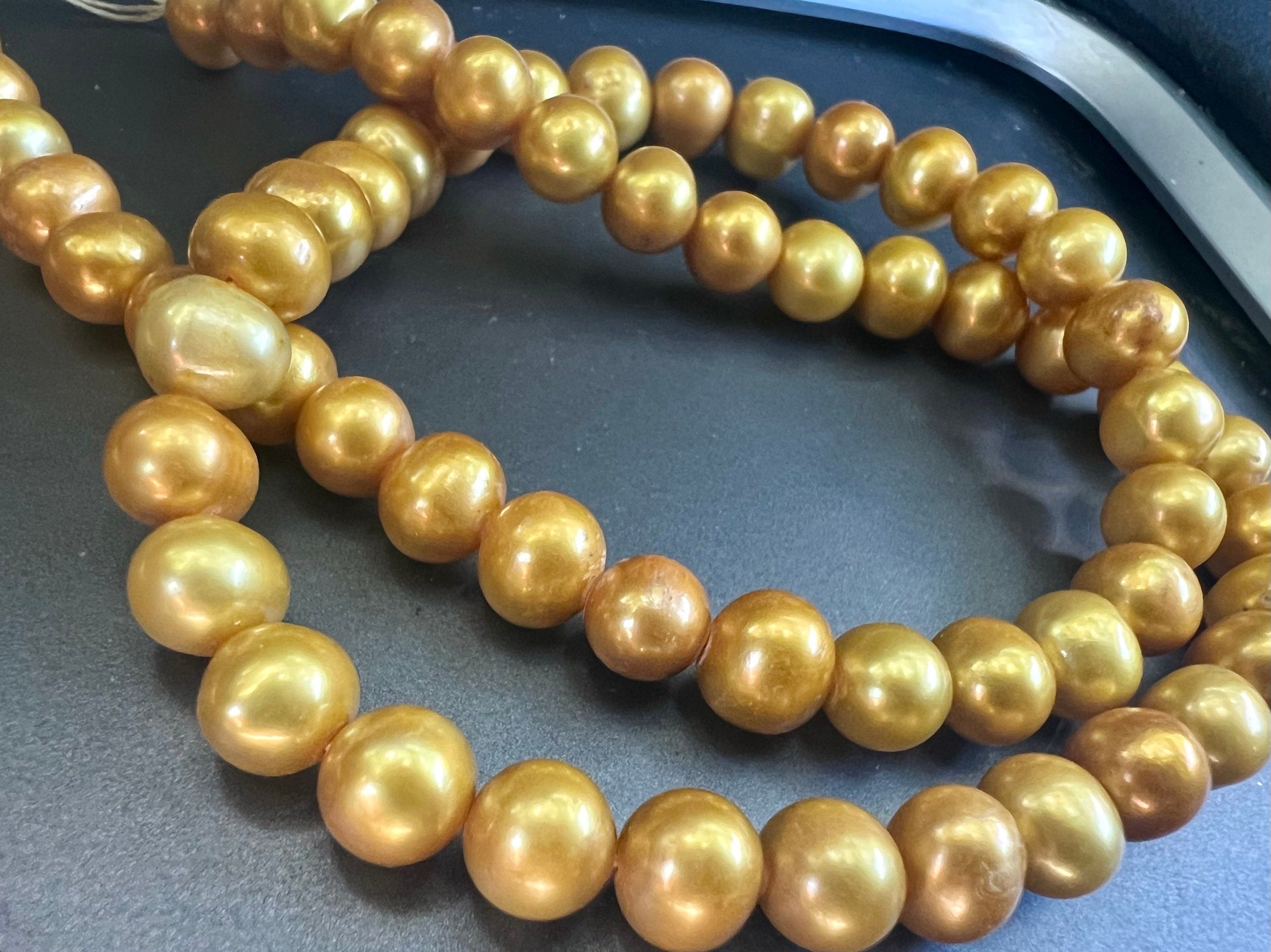 AA 7-8mm full strand 15” rare golden yellow color freshwater pearl, round potato pearl 56 pieces R7080Y004 --NEW arrival