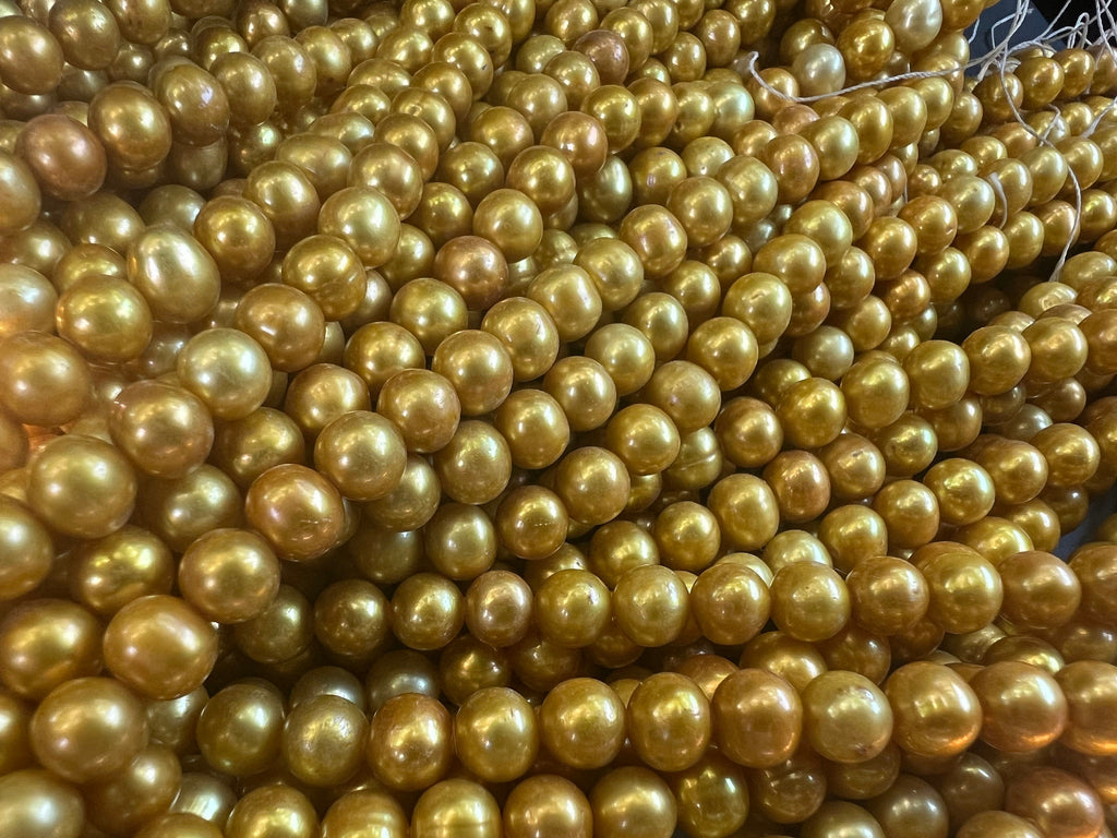 AA 7-8mm full strand 15” rare golden yellow color freshwater pearl, round potato pearl 56 pieces R7080Y004 --NEW arrival