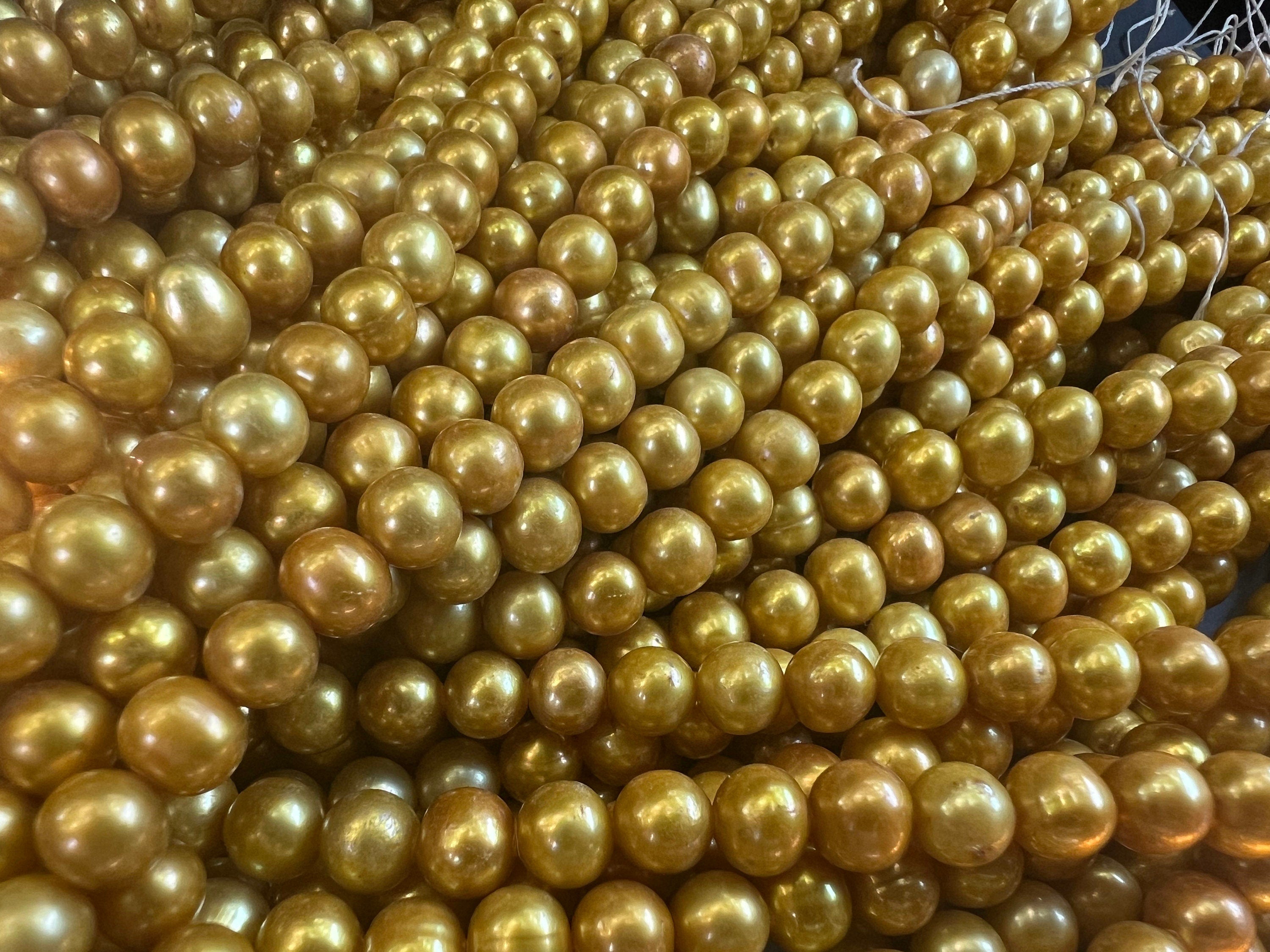 AA 7-8mm full strand 15” rare golden yellow color freshwater pearl, round potato pearl 56 pieces R7080Y004 --NEW arrival