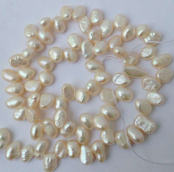 6X8mm Corn Keshi Pearl ivory white Dancing top drill briolette baroque freshwater pearl 15" full strand 75pc loose pearl beads Wholesale