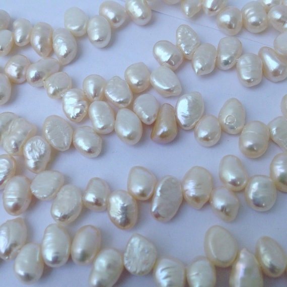 6X8mm Corn Keshi Pearl ivory white Dancing top drill briolette baroque freshwater pearl 15" full strand 75pc loose pearl beads Wholesale