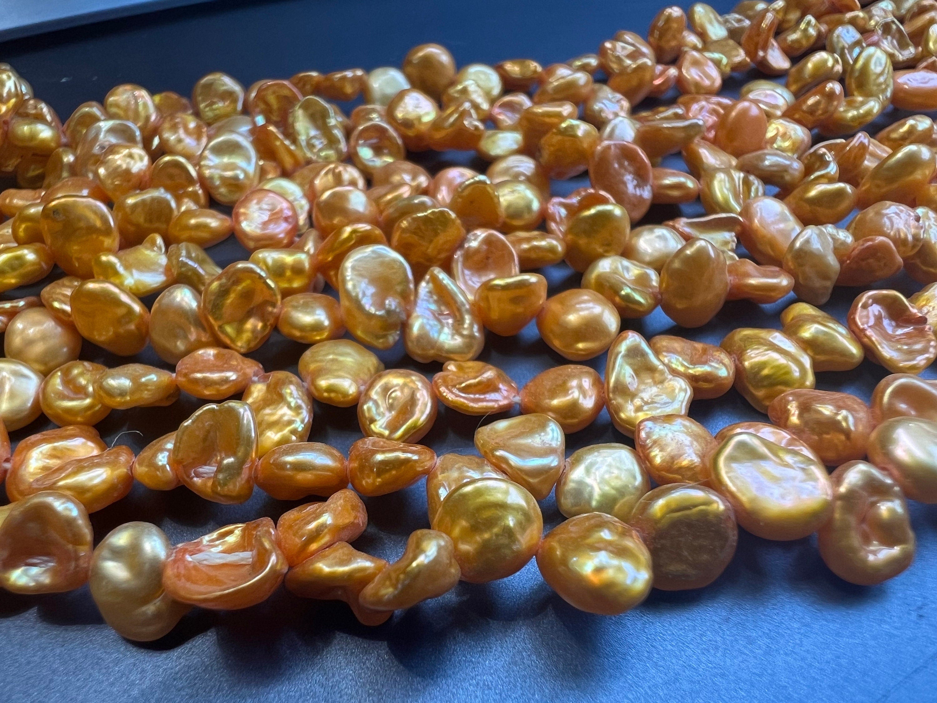 AA+ 6-8mm Briolette shinning Golden yellow Keshi Pearl, Top Drilled pearl, 15" strand 70+pc seed dainty Dancing pearl Beads, NEW K3012