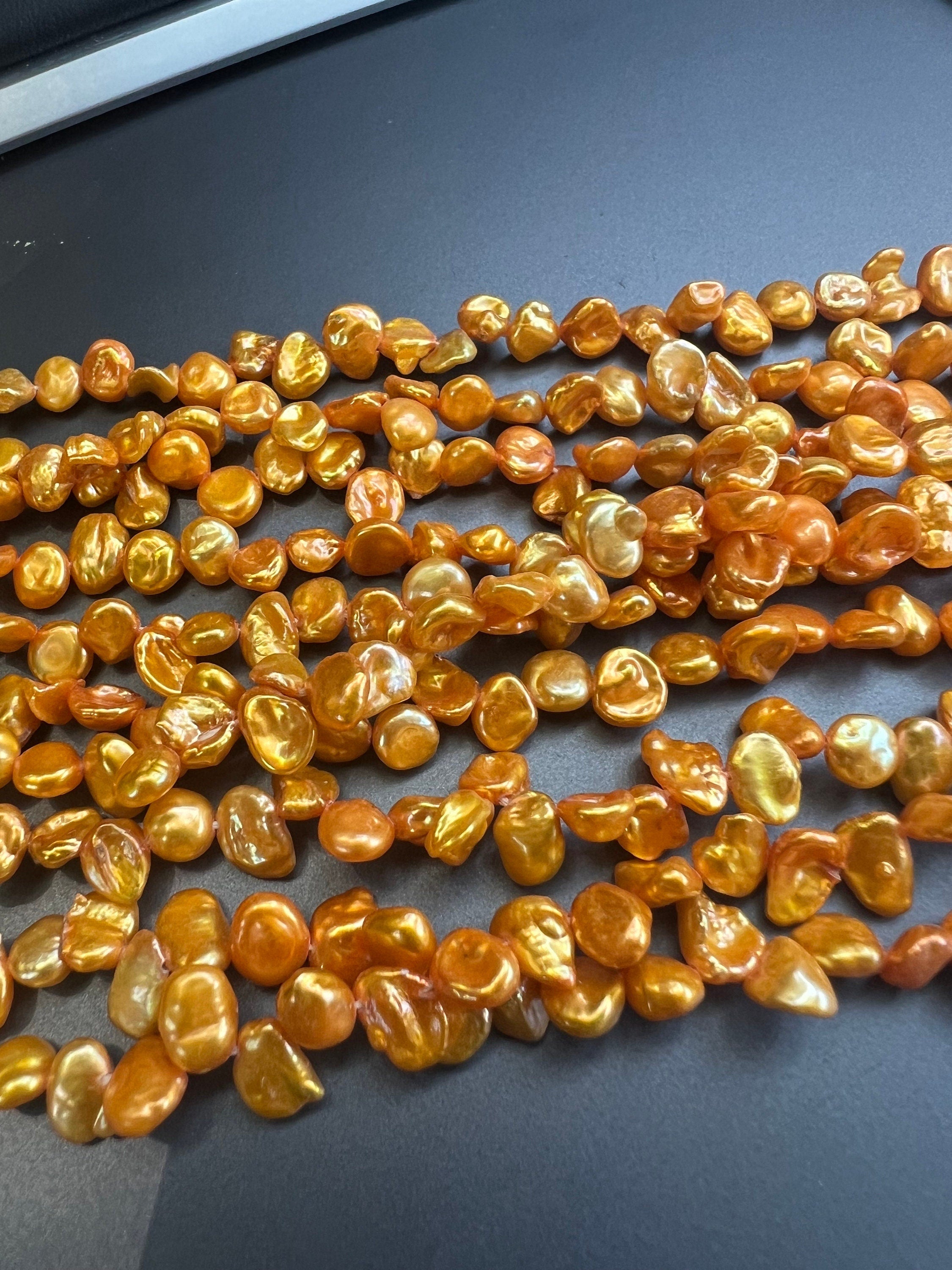AA+ 6-8mm Briolette shinning Golden yellow Keshi Pearl, Top Drilled pearl, 15" strand 70+pc seed dainty Dancing pearl Beads, NEW K3012