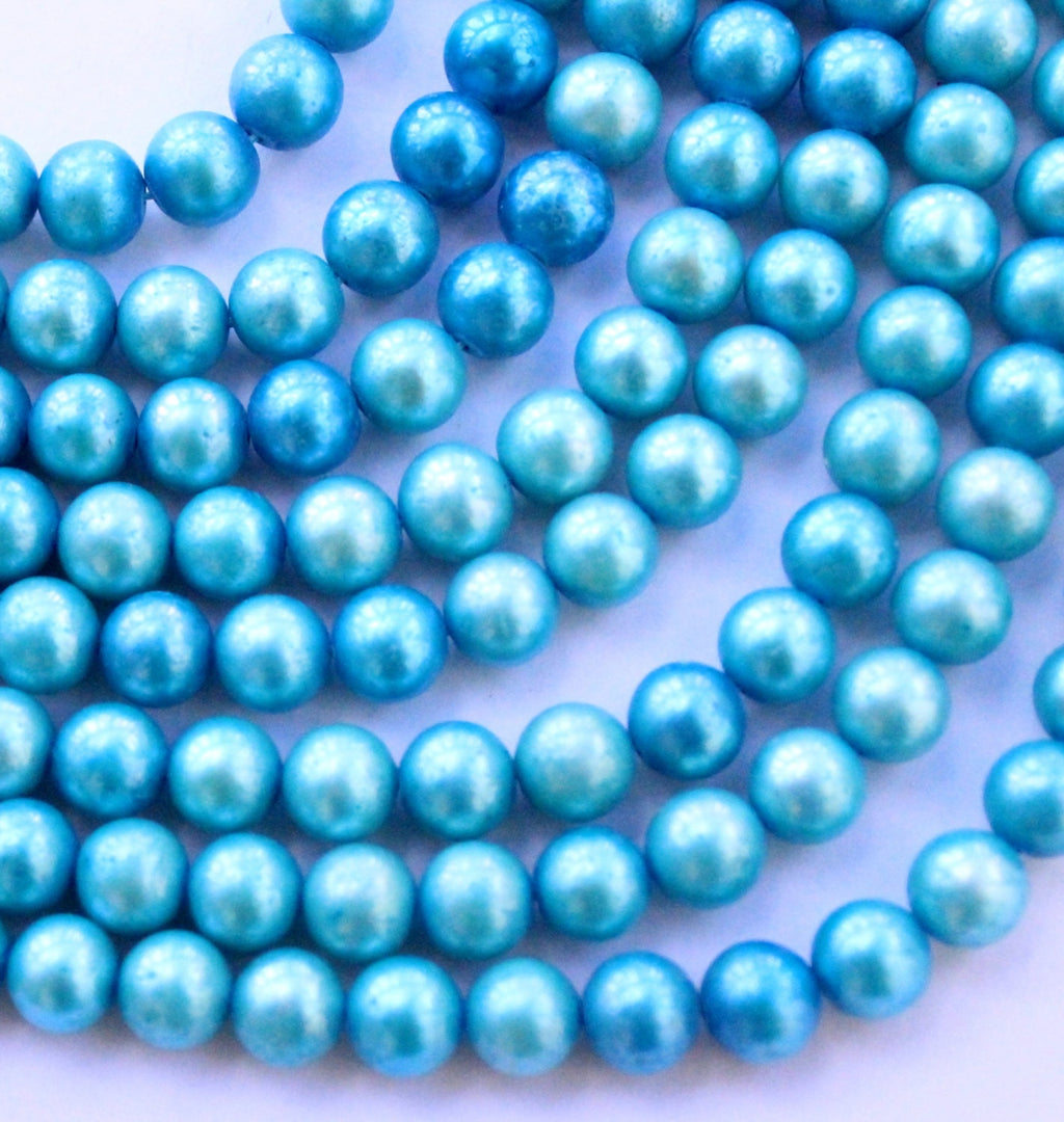 Rare 8mm AA Freshwater Pearl Round Potato Pearl Aqua blue Turquoise color genuine pearl for designer---half strand 7.5“--24 pcs #RP1011