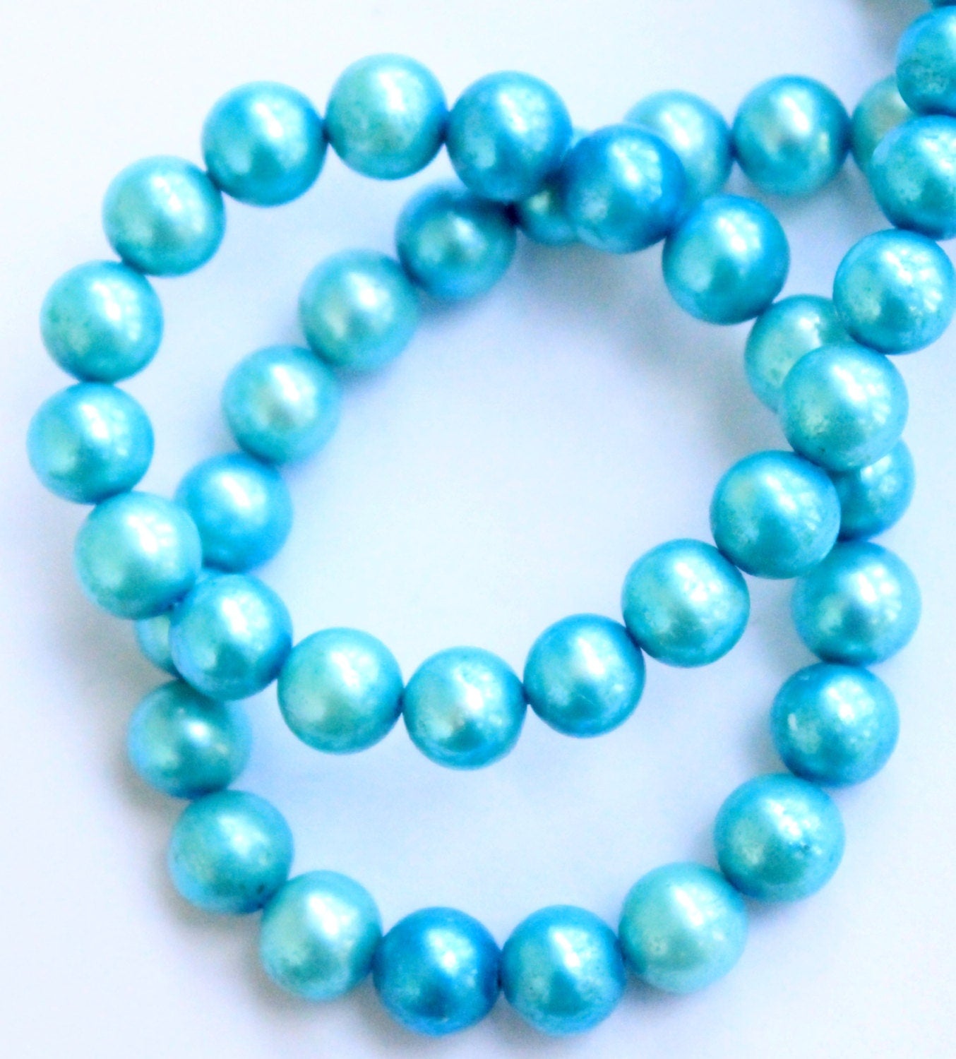 Rare 8mm AA Freshwater Pearl Round Potato Pearl Aqua blue Turquoise color genuine pearl for designer---half strand 7.5“--24 pcs #RP1011
