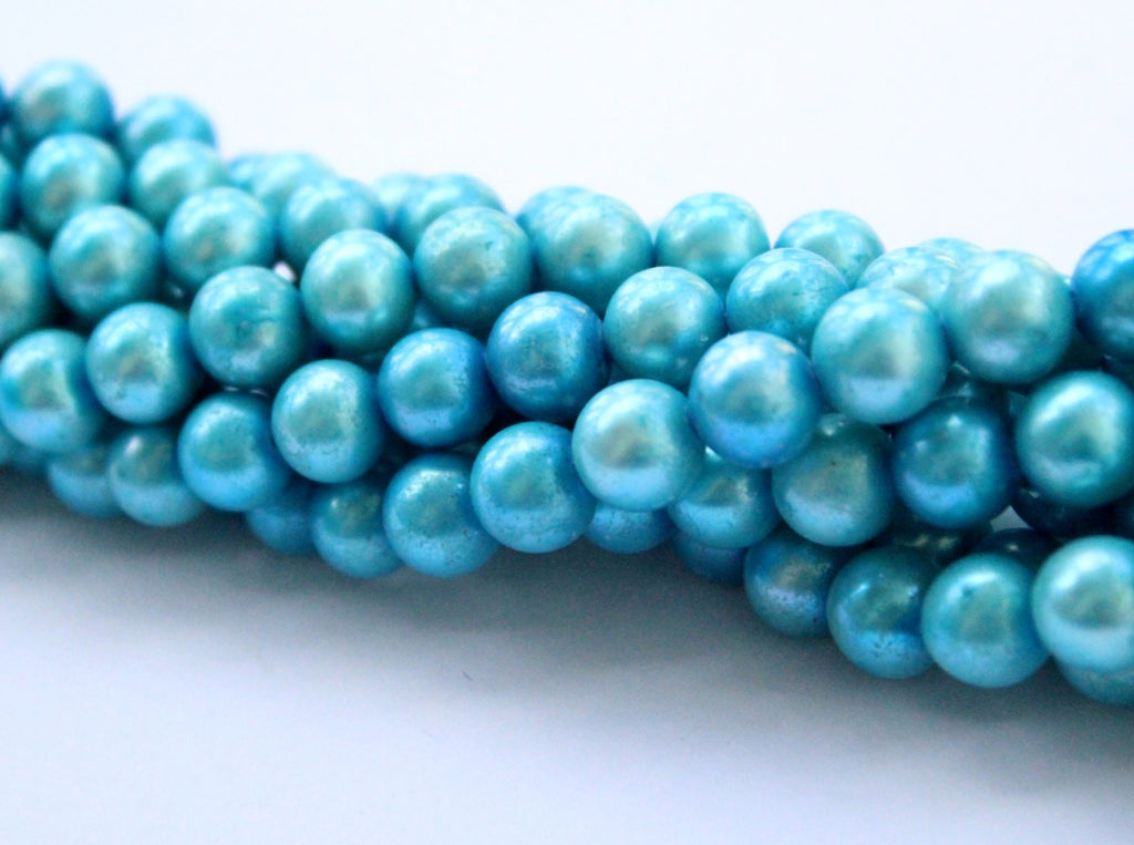 Rare 8mm AA Freshwater Pearl Round Potato Pearl Aqua blue Turquoise color genuine pearl for designer---half strand 7.5“--24 pcs #RP1011