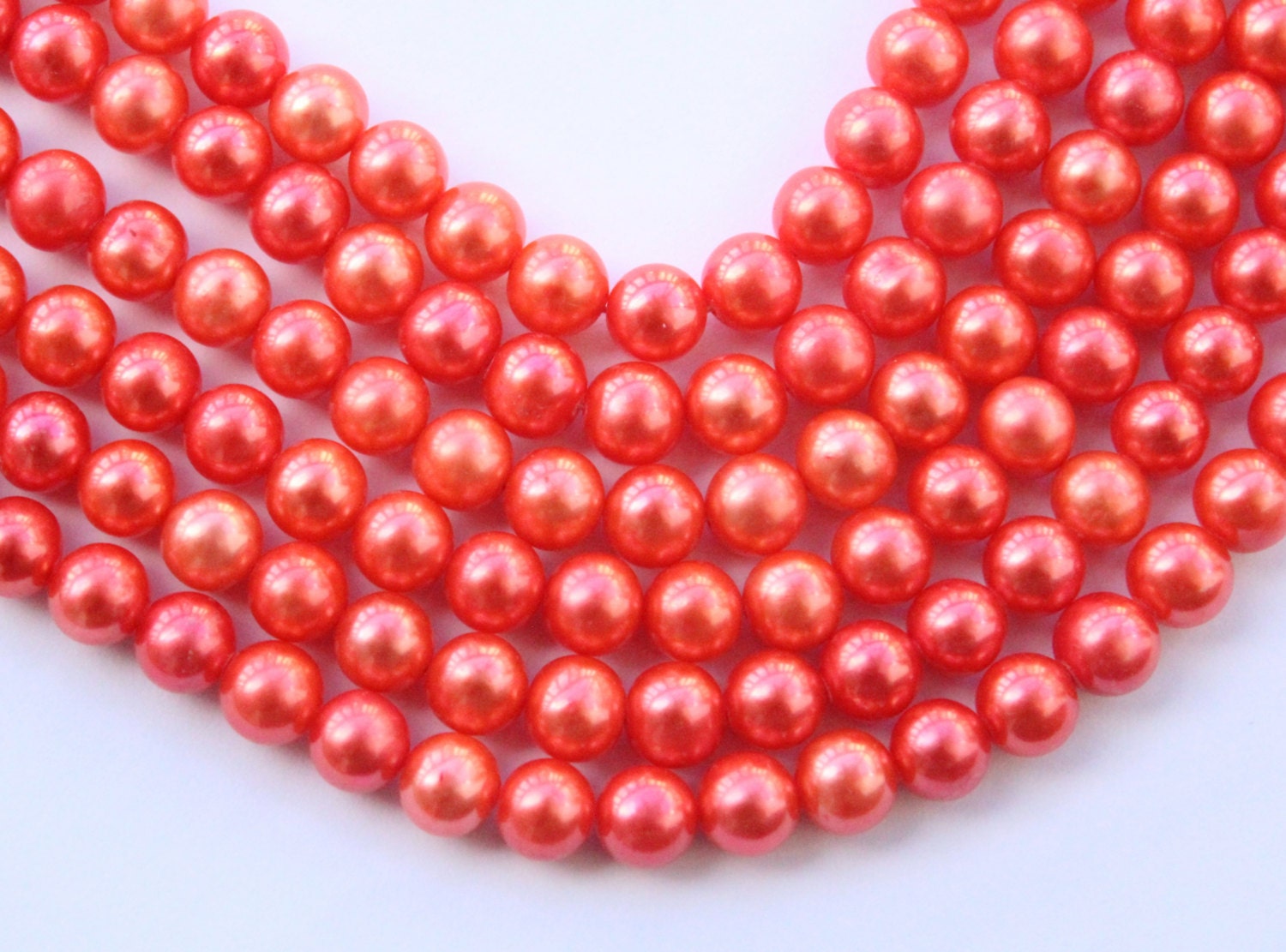 7-8mm AAA round potato Freshwater Pearl, Fire Orange pearl beads for design--- half strand 25 pcs #RP1012