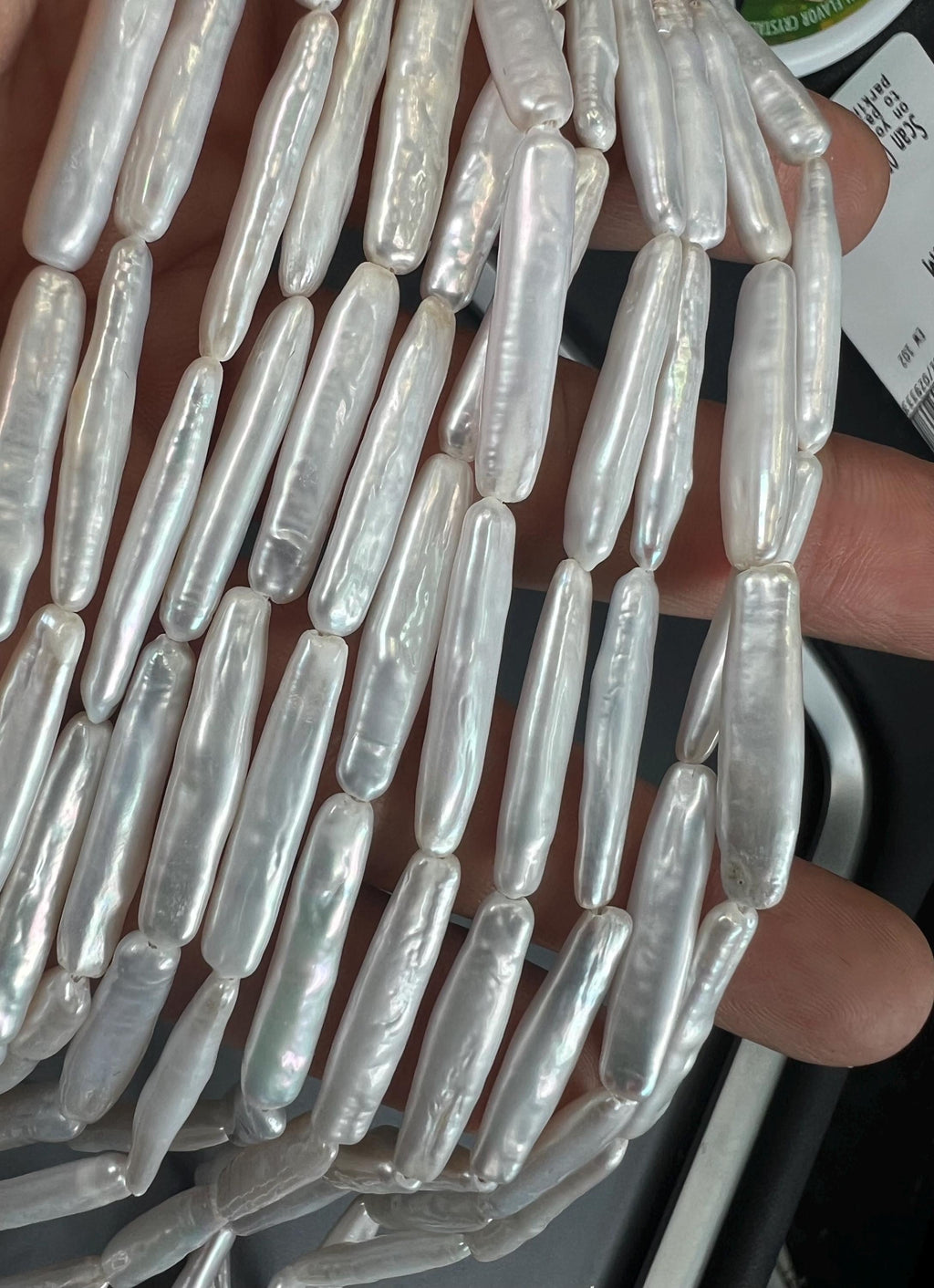 Rare AAA 2Pc, 24-28mm X5-6mm long stick Biwa Pearl Beads, skinny Ivory White baroque biwa stick, through drill, for designer #KC5047 New DIY