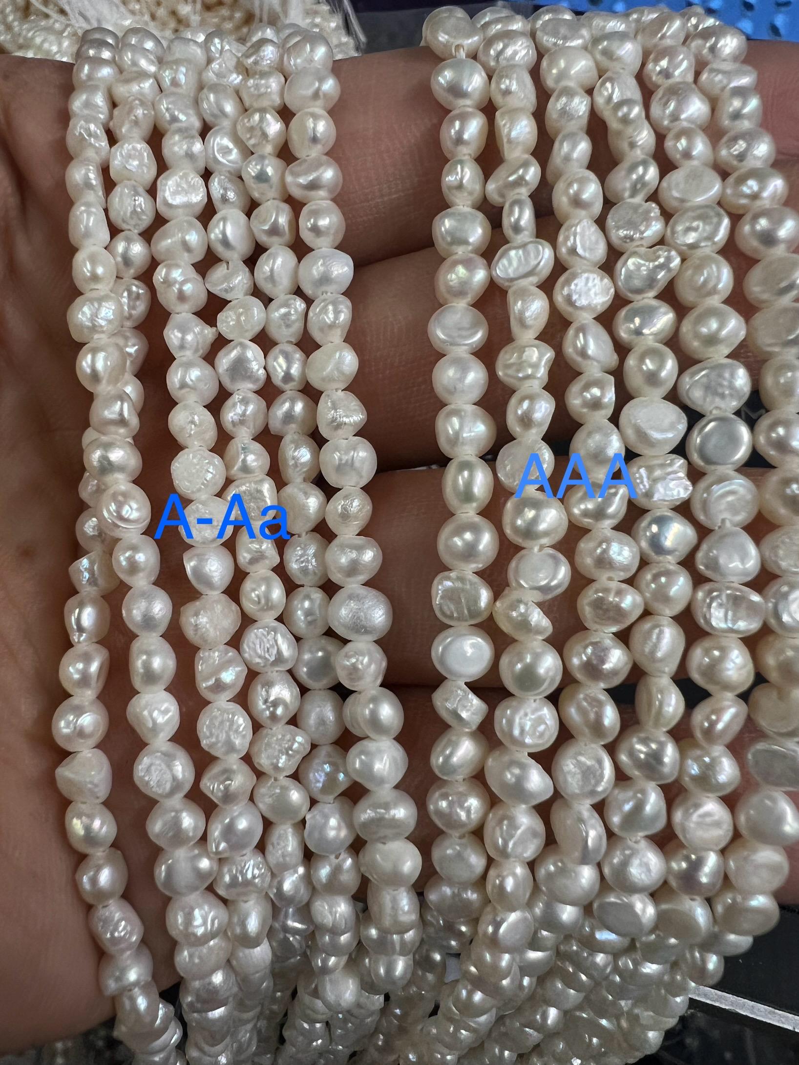 AA or AAA 4-5mmX5-5.5 small baroque nugget pearl, full strand seed pearl, ivory white color pearl 14.5“ 85+pc beads NEW