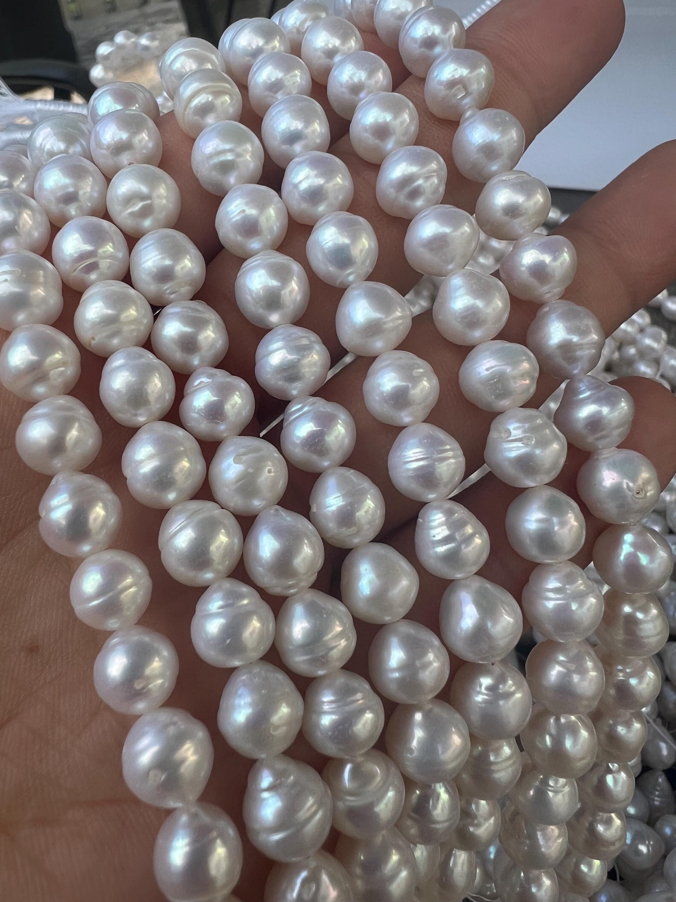 Luster 7.5-8mmX8-9mm Baroque Akoya Cultured Pearl strand, tear drop pearl, genuine cultured pearl--stunning luster salt water pearls #KS4002