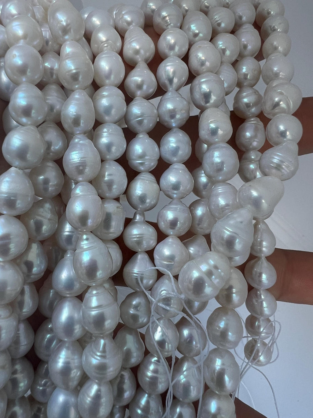 Luster 7.5-8mmX8-9mm Baroque Akoya Cultured Pearl strand, tear drop pearl, genuine cultured pearl--stunning luster salt water pearls #KS4002