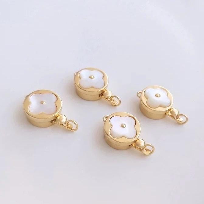 14k Gold plated pearl Clasp set, baroque pearl gold box clasp, elegant leaf clover mother of pearl connection clasp, wholesale #FDC023 NEW