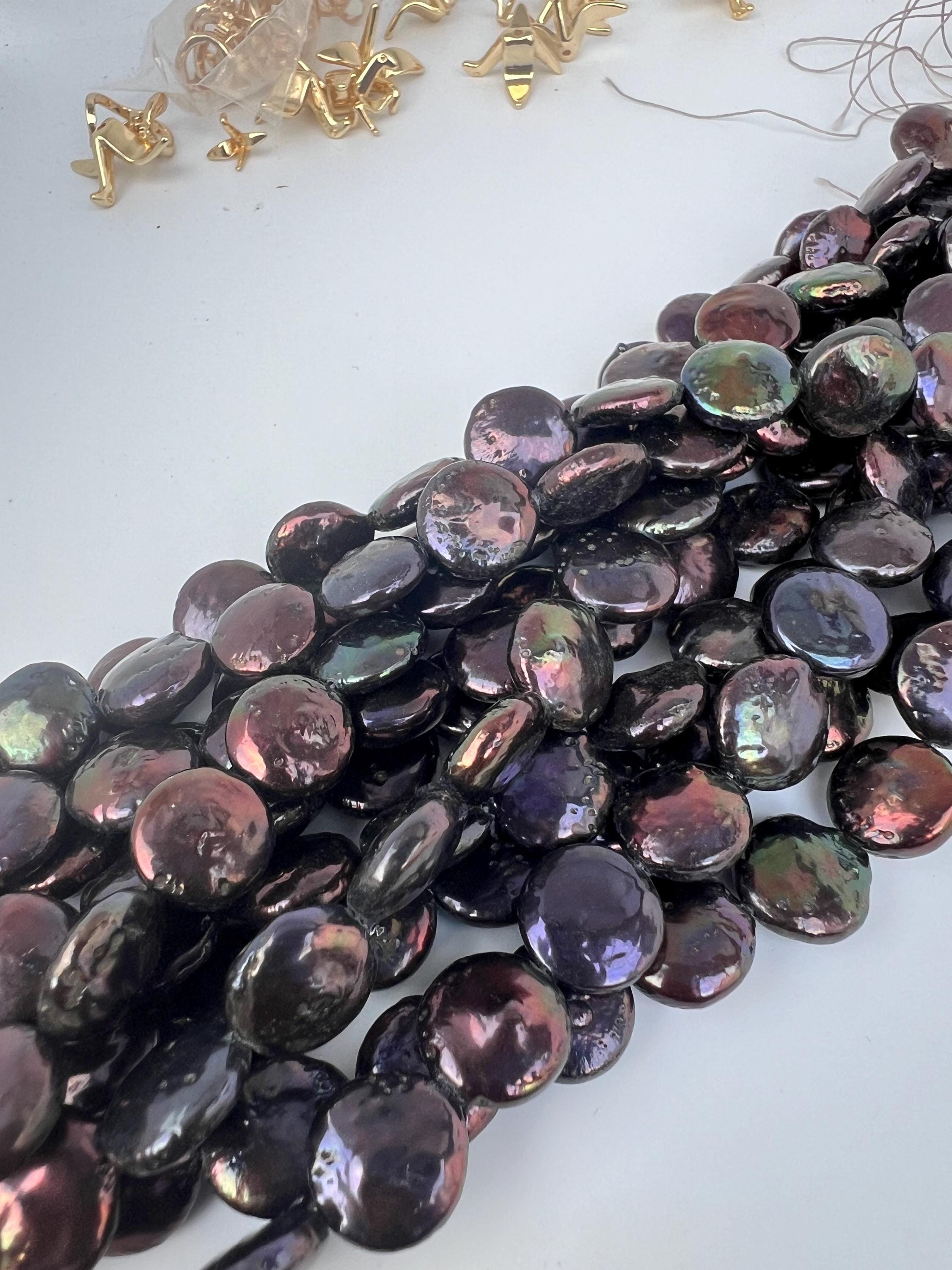 AA+ 11-12mm 12-13mm hot peacock blue Coin Pearl, 15" full strand 32~35pc, Rainbow Peacock with metallic tone Genuine coin pearl, KC3046 NEW